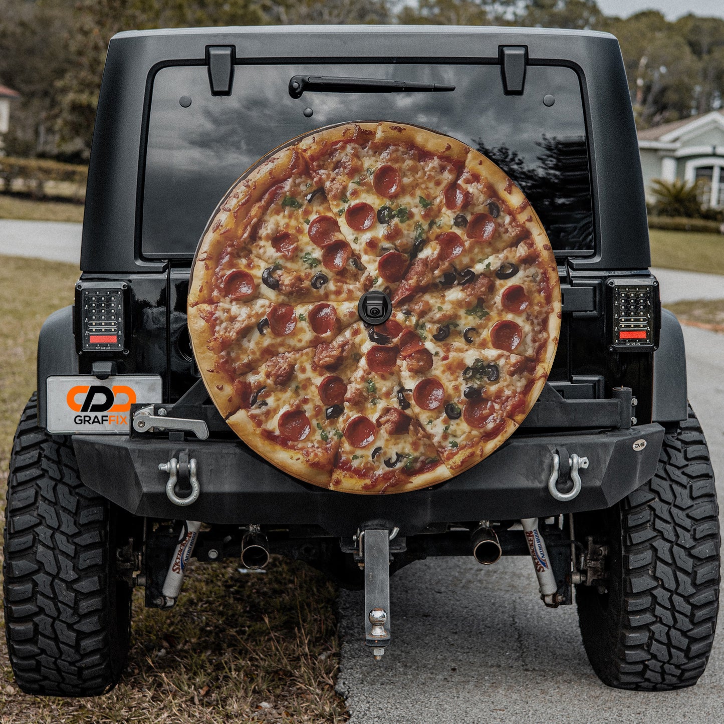 NY Pepperoni Pizza Spare Tire Cover With Backup Camera Hole