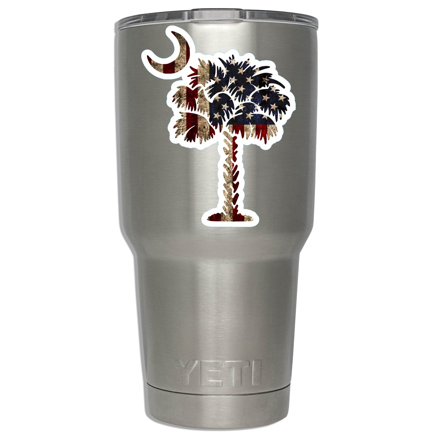 Rustic American Flag Palmetto Tree & Moon Vinyl Sticker