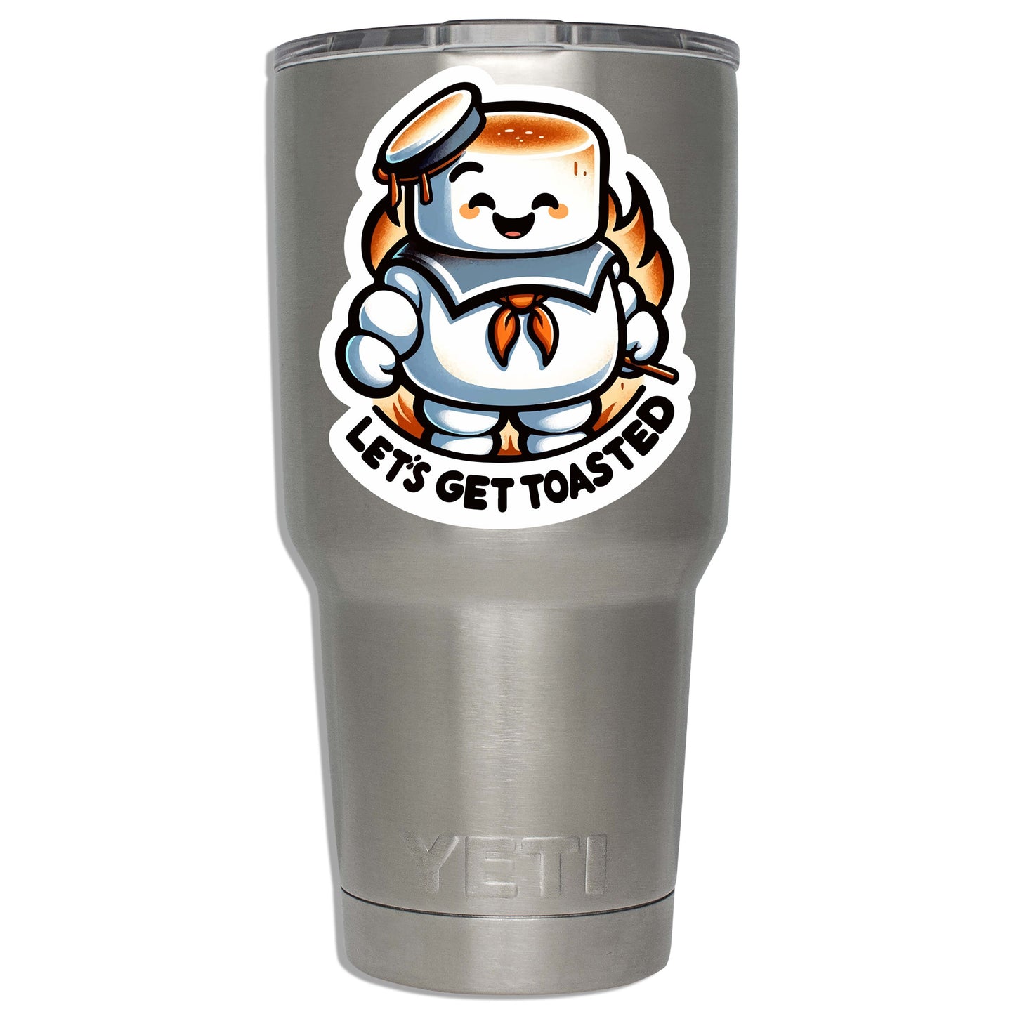 Let’s Get Toasted Marshmallow Vinyl Sticker | Funny Camping Scout Decal for Laptop, Suitcase, Water Bottle, Car | S’mores Lover Gift