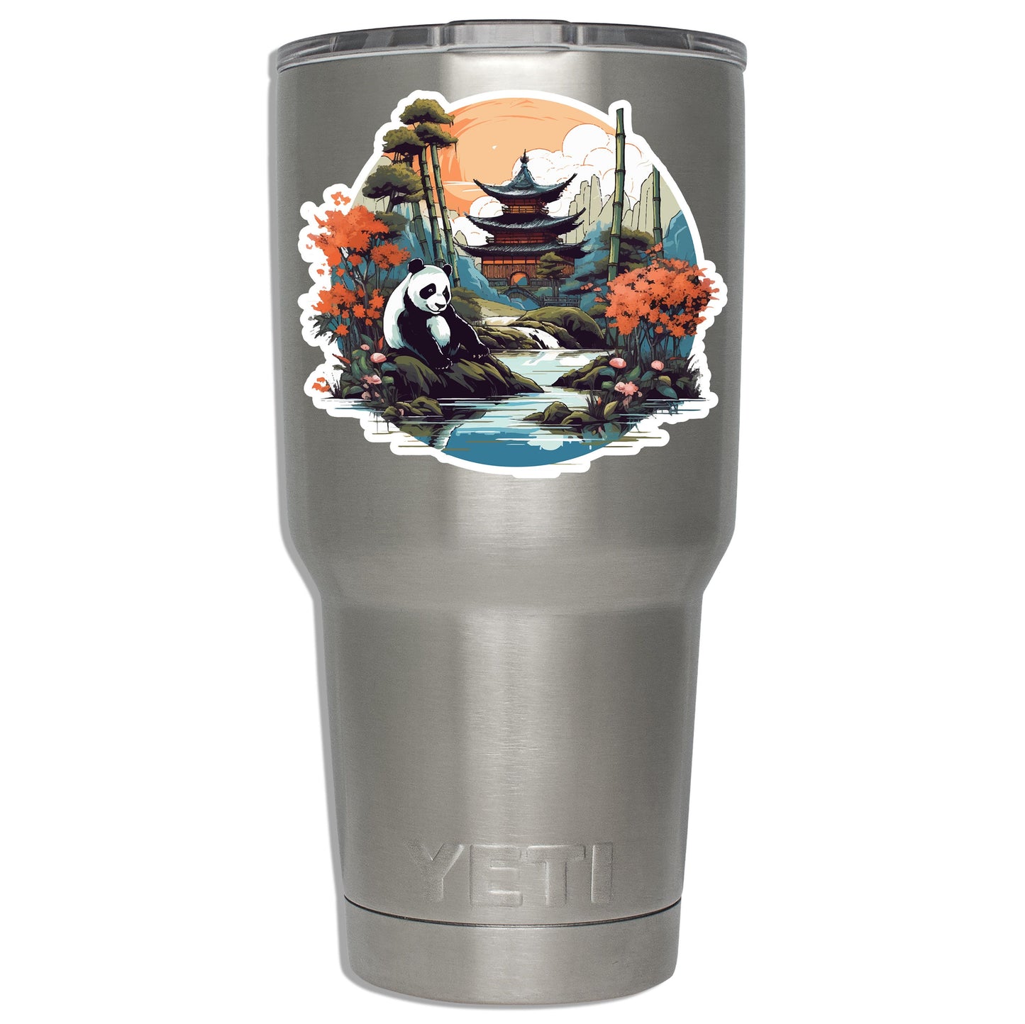 Japanese Panda Garden Vinyl Sticker | Cute Travel Aesthetic Decal for Laptop, Suitcase, Water Bottle, Car, Luggage Tag, Nature Gift