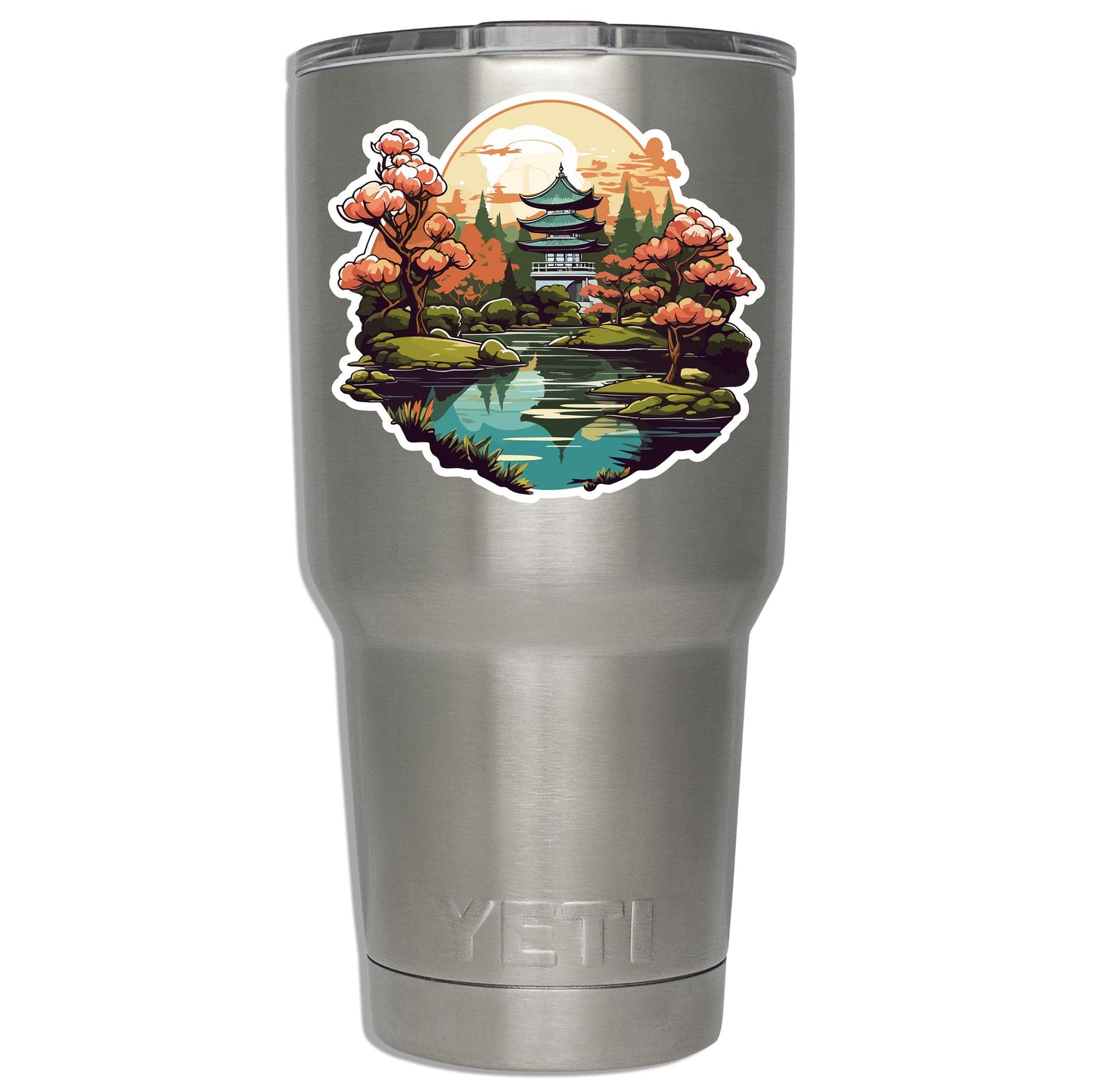 Japanese Pagoda Garden Vinyl Sticker | Serene Travel Aesthetic Decal for Laptop, Suitcase, Water Bottle, Car, Luggage Tag, Nature Gift