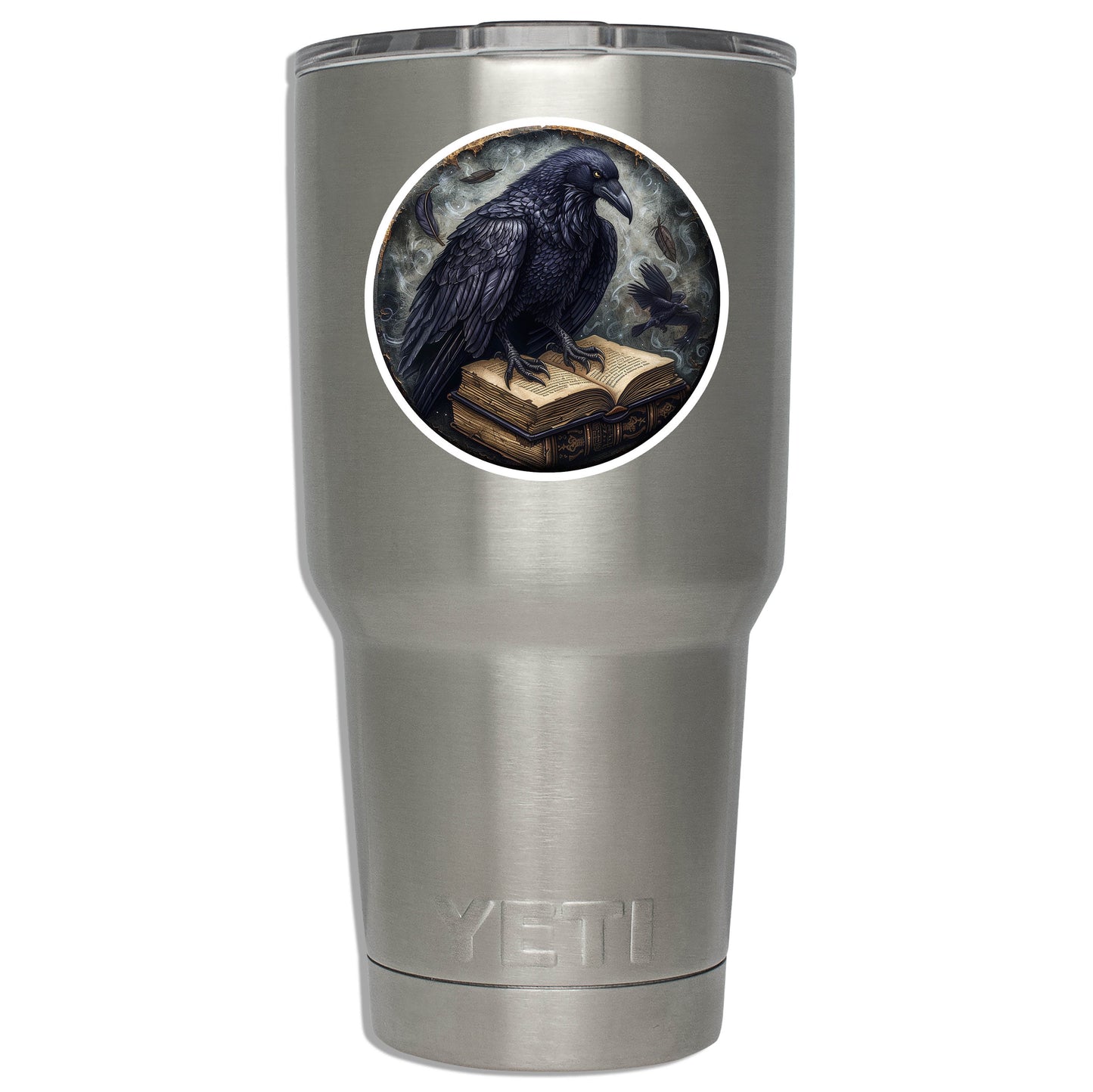 Huginn's Black Raven Tome Spell Book Vinyl Sticker for suitcase, laptop, car or water bottle, luggage tag, travel gift