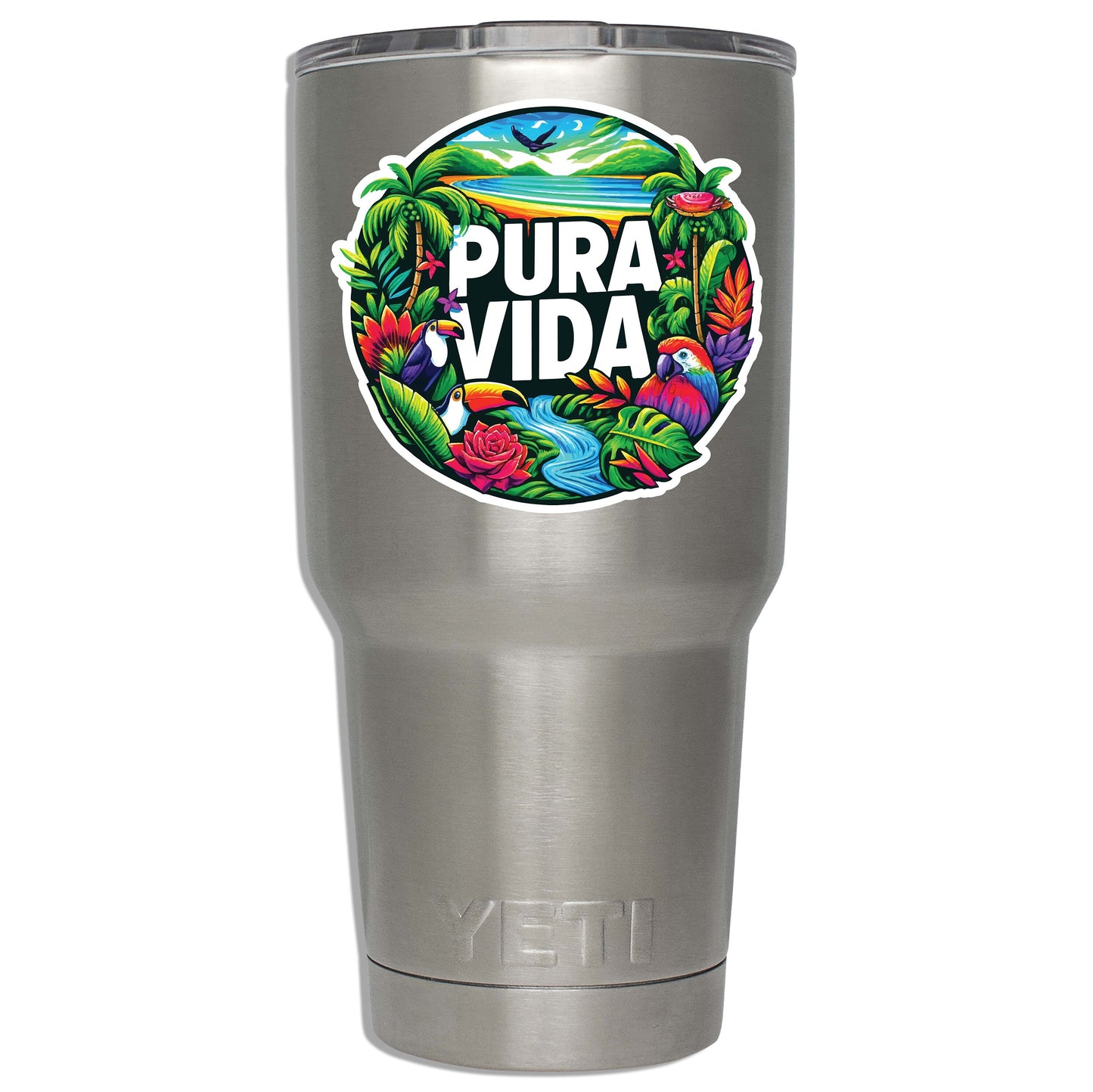 Pura Vida Parrot Tropical Paradise Vinyl Sticker for Suitcase Laptop Car Water Bottle Cute Travel Gift Durable Design