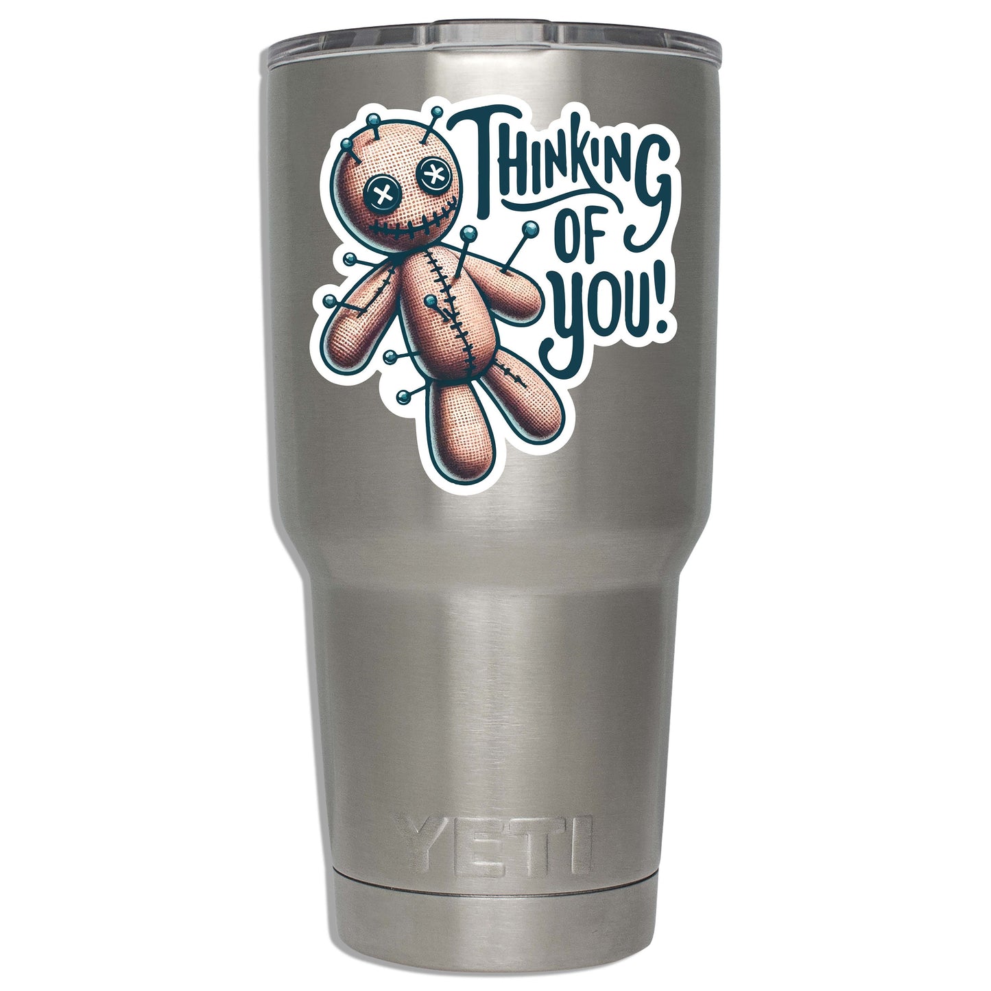 Thinking of You Voodoo Doll Vinyl Sticker | Funny Spooky Decal for Laptop, Suitcase, Water Bottle, Car, Luggage Tag | Sarcastic Gift Idea