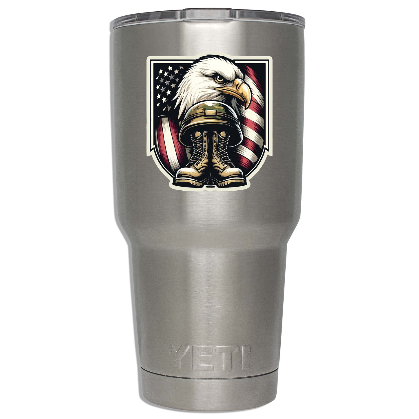 Military Eagle Vinyl Sticker – Patriotic Old Glory Guardian Design for Laptop, Car, Water Bottle, or Travel Gear