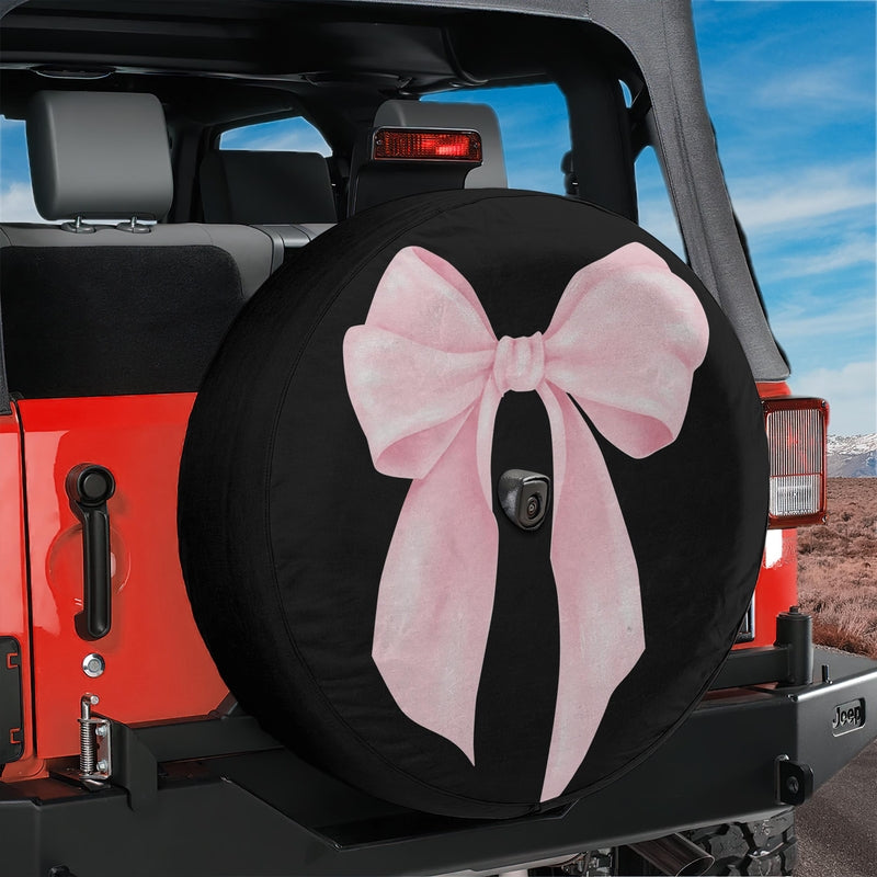 Pink Coquette Bow Spare Tire Cover With Backup Camera Hole