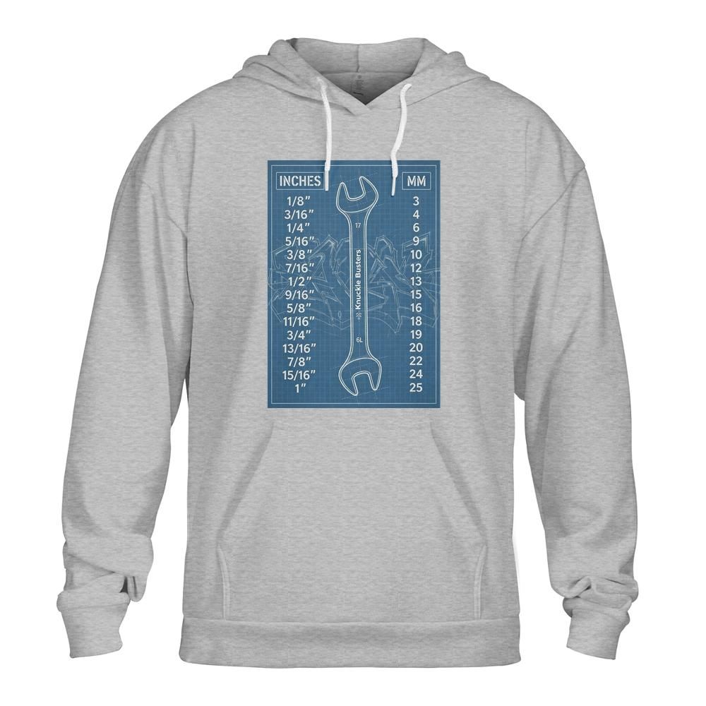 Inches to Metric Conversion Unisex Hoodie | Blueprint Knucklebusters Wrench Design