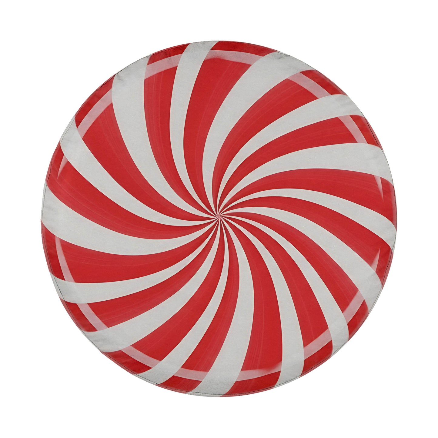 a round candy with a spiral pattern in red and white colors.