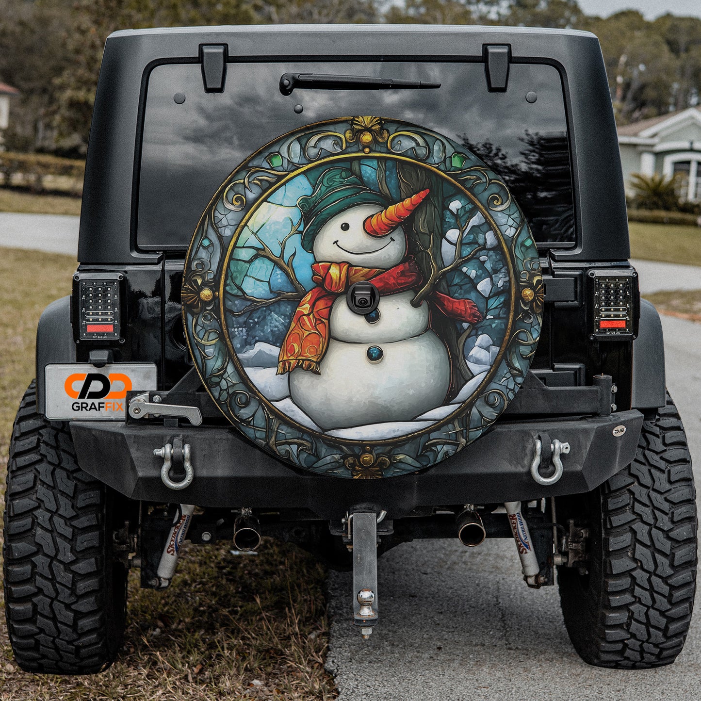 a car with a snowman painted on the side of it