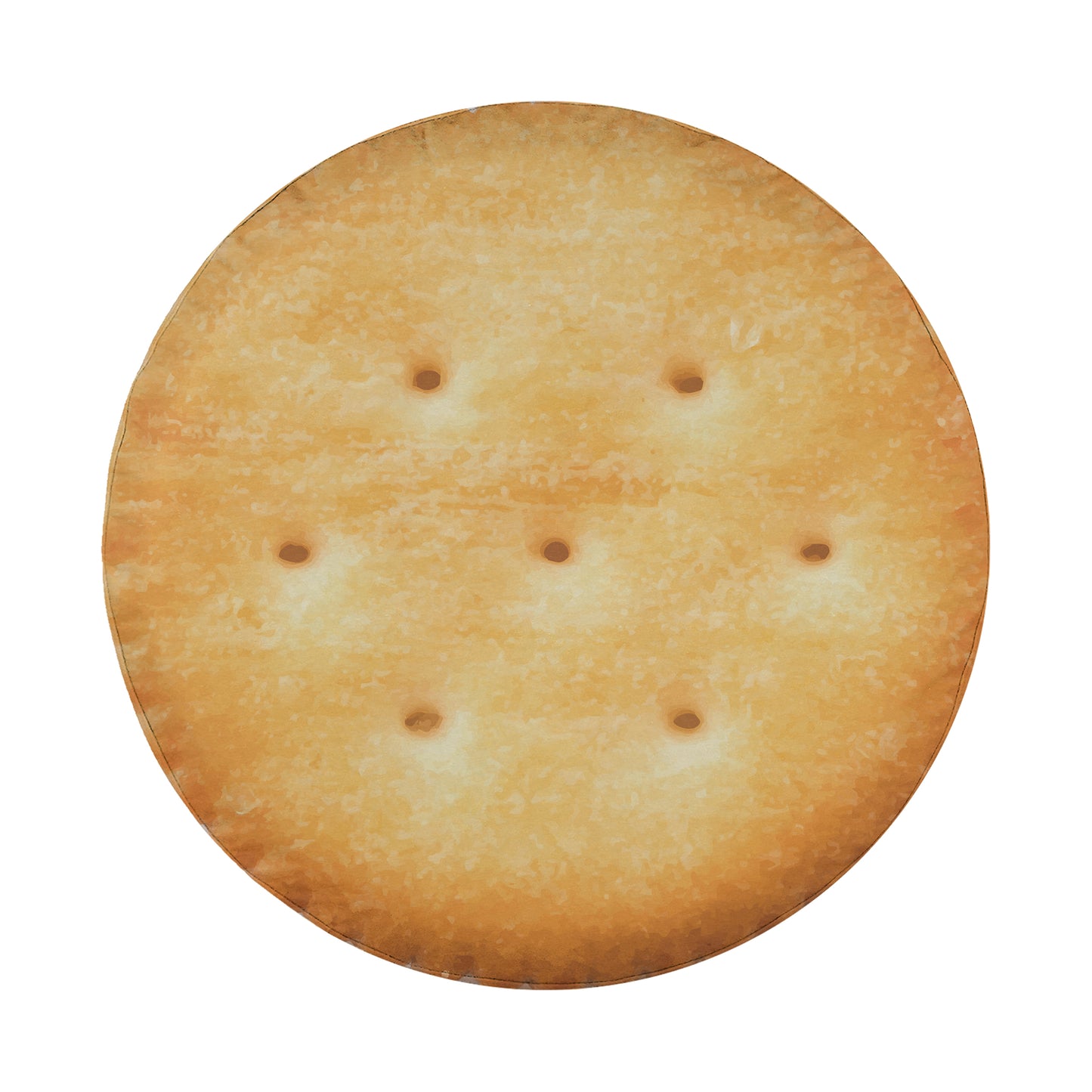A round, oval-shaped cracker with a golden-brown, crispy texture.