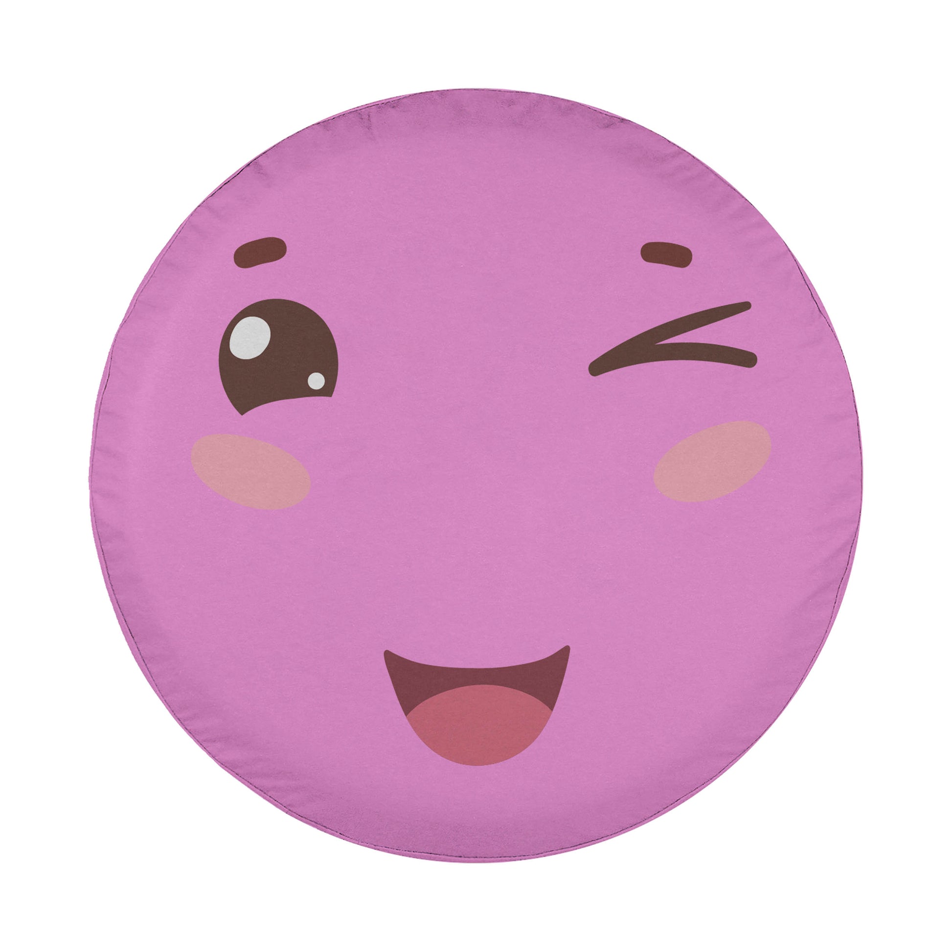 A round, pink character with a smiling expression and a winking eye.