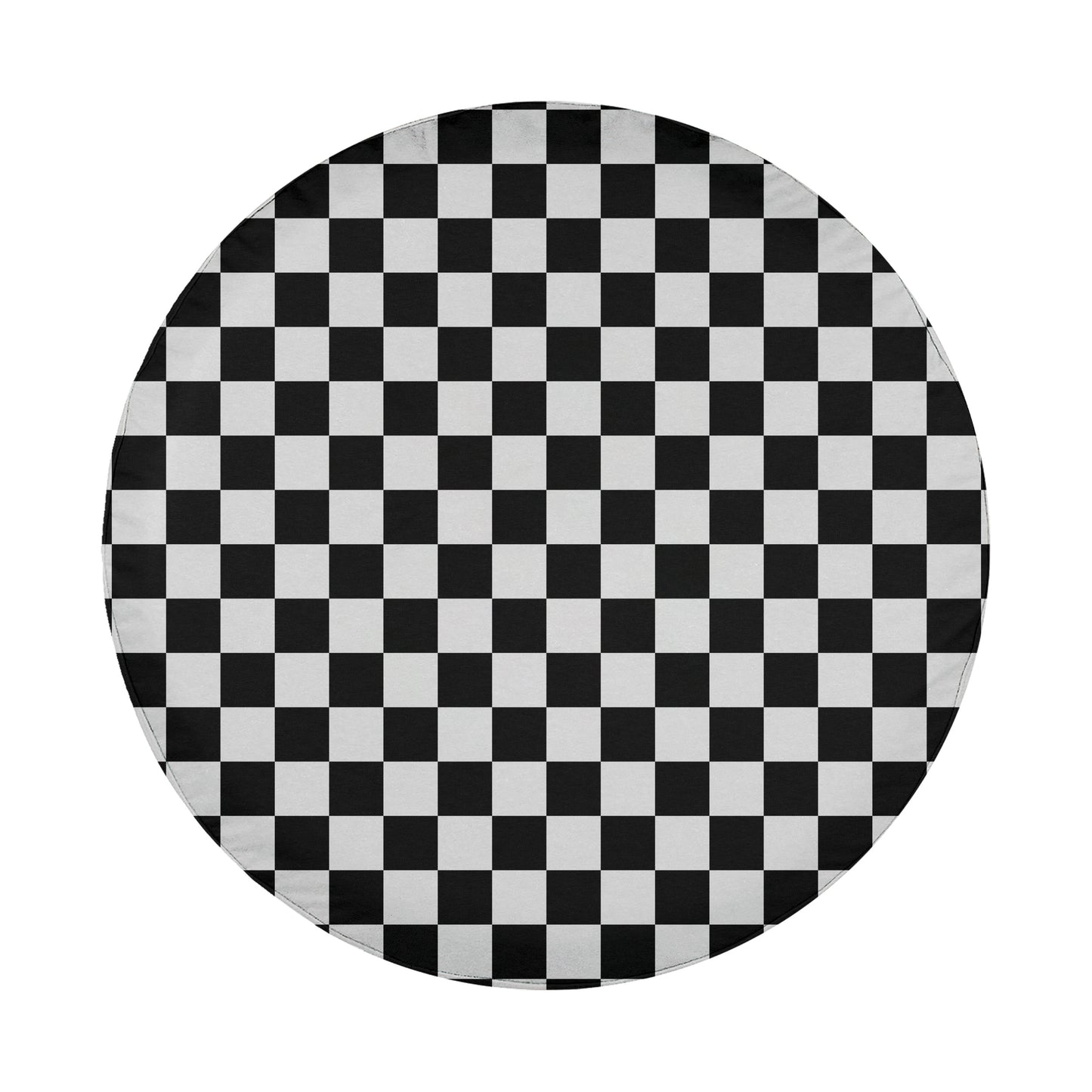 A round, white object with a black and white checkered pattern covering its surface.