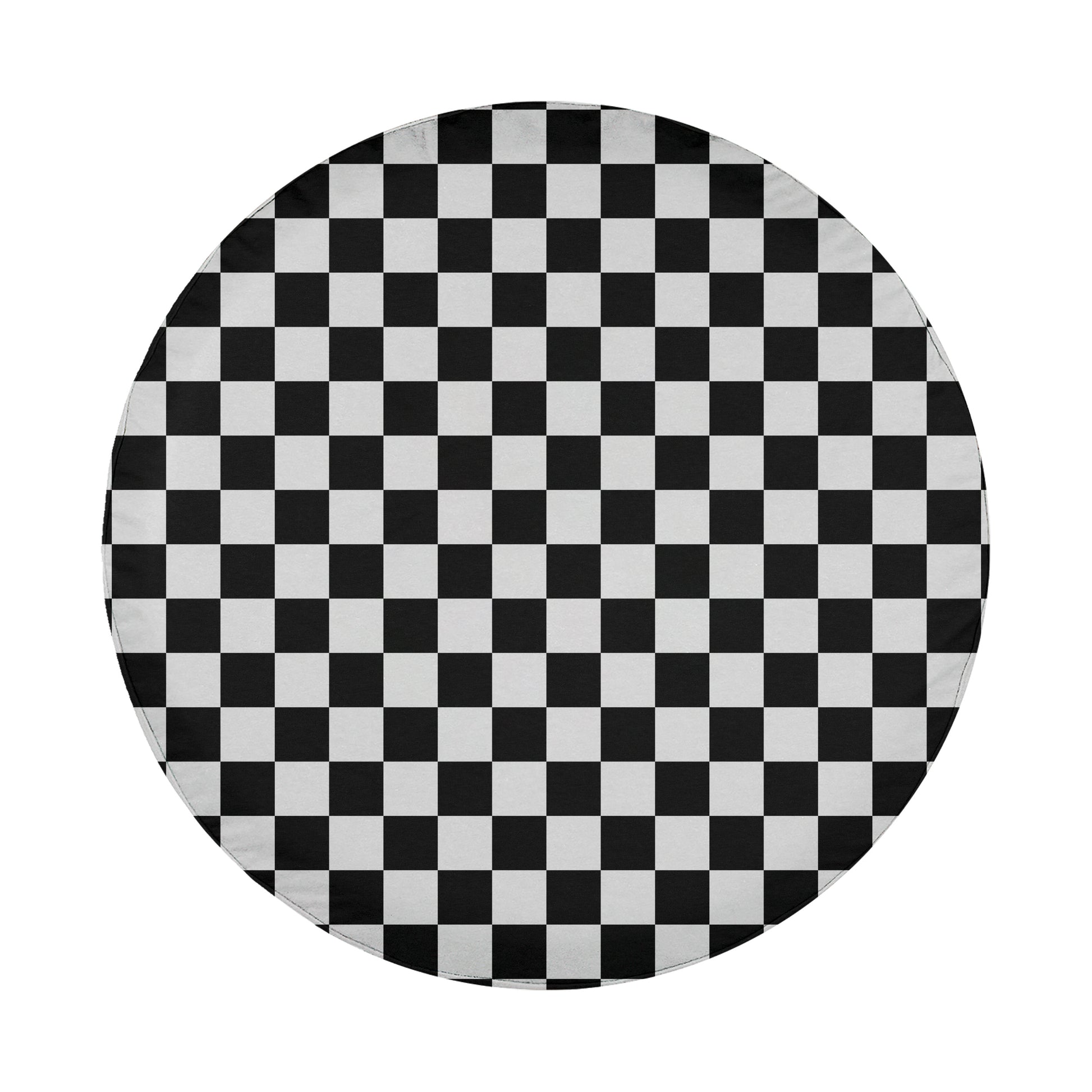 A round, white object with a black and white checkered pattern covering its surface.