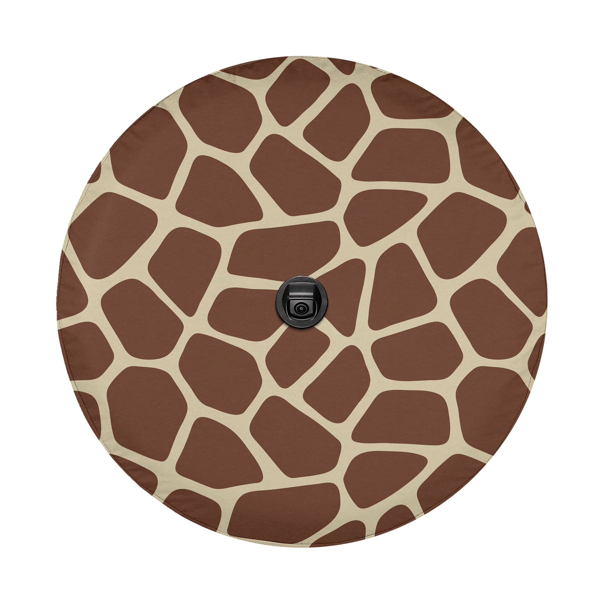 a circular pattern resembling a giraffe's skin, with brown and beige patches arranged in a unique and visually interesting design.