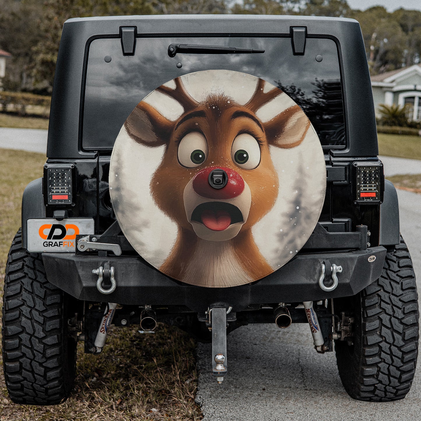 a car with a picture of a deer on it