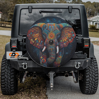 an elephant painted on the back of a jeep