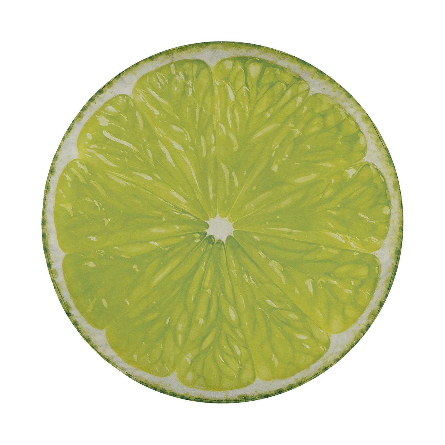 A close-up view of a lime slice, showcasing its vibrant green color and intricate patterns.