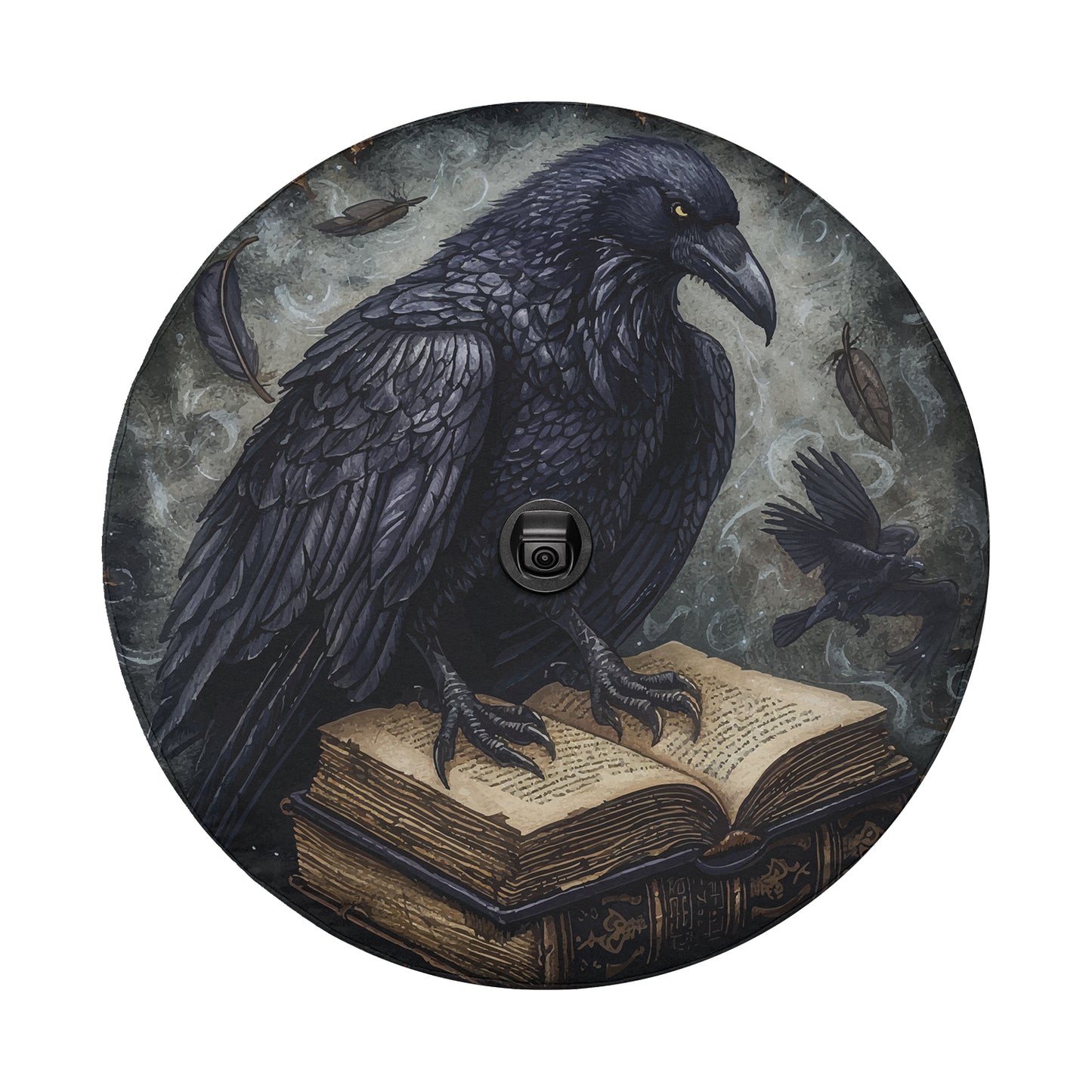 a painting of a crow sitting on top of a book
