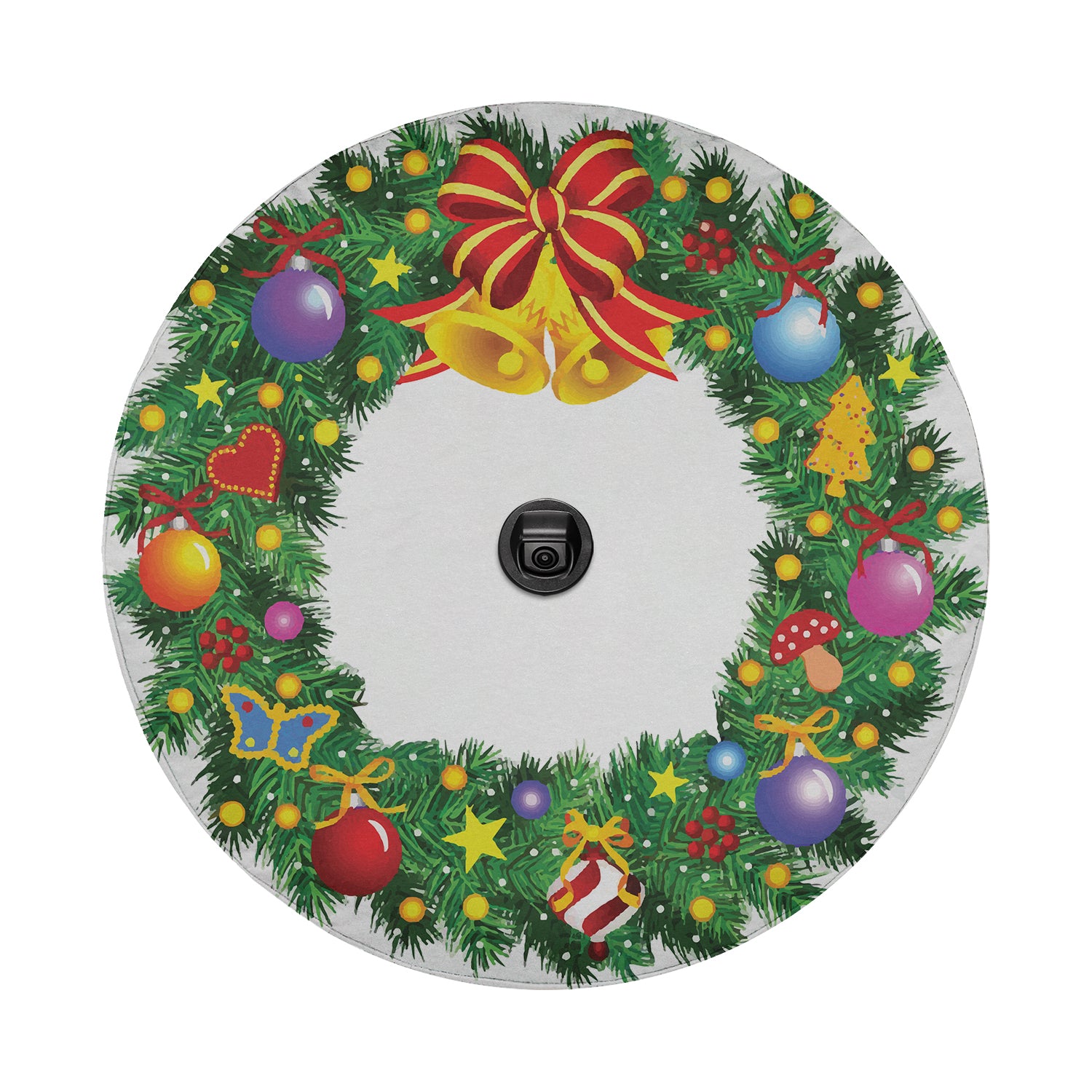 a christmas wreath with bells and ornaments on it