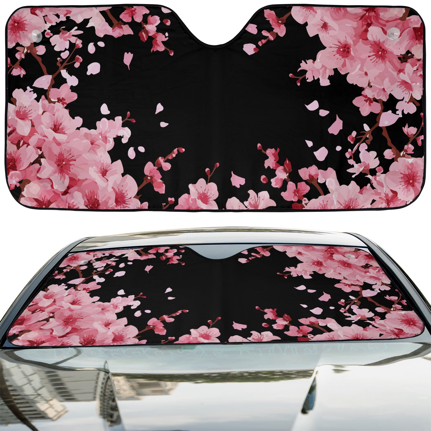 a car with pink flowers on a black background