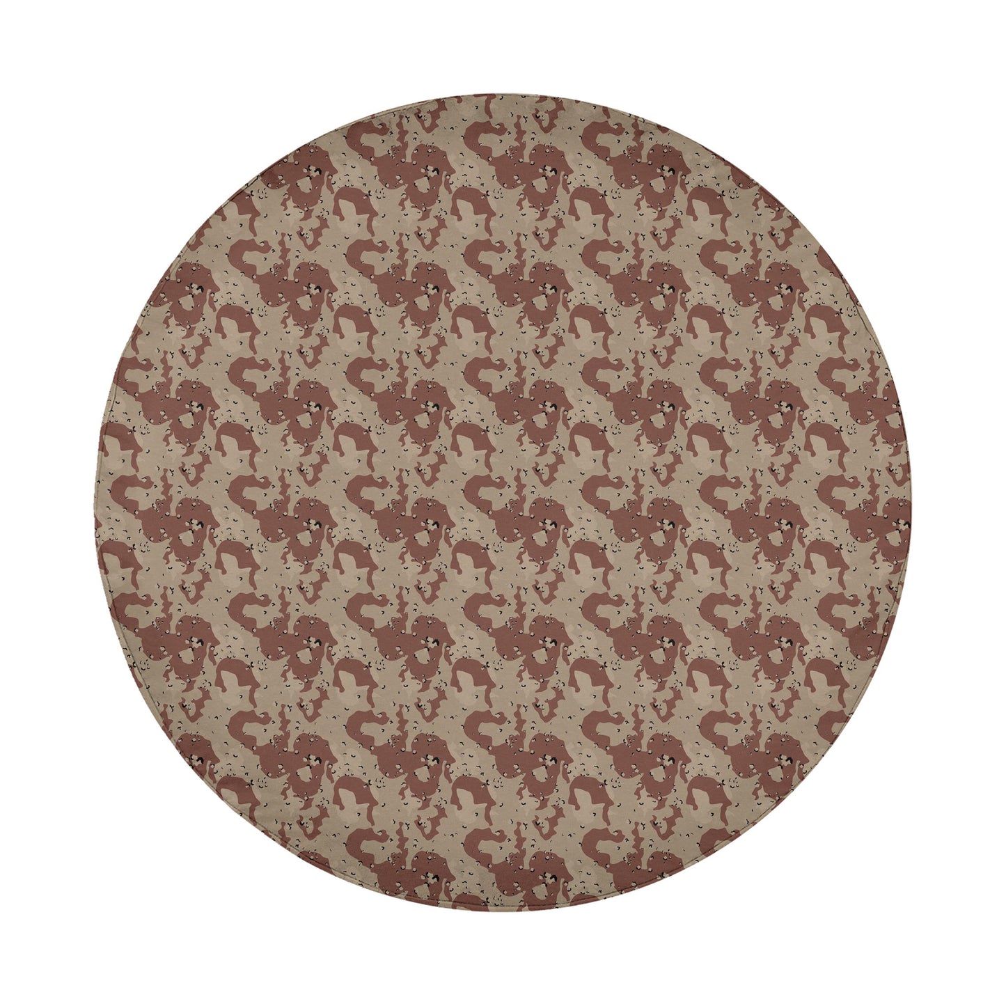 a circular pattern of brown and beige shapes, resembling a camouflage design.