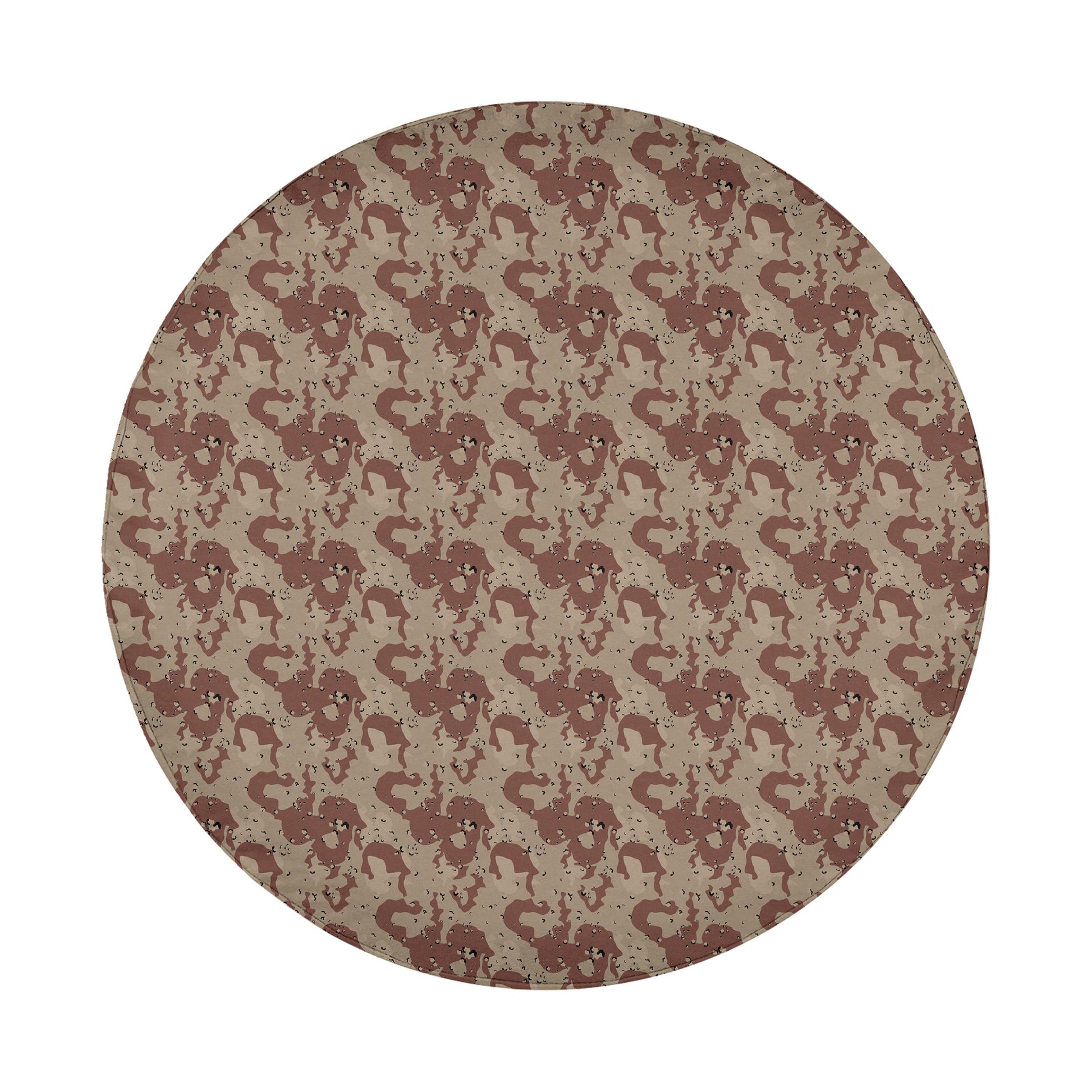 a circular pattern of brown and beige shapes, resembling a camouflage design.