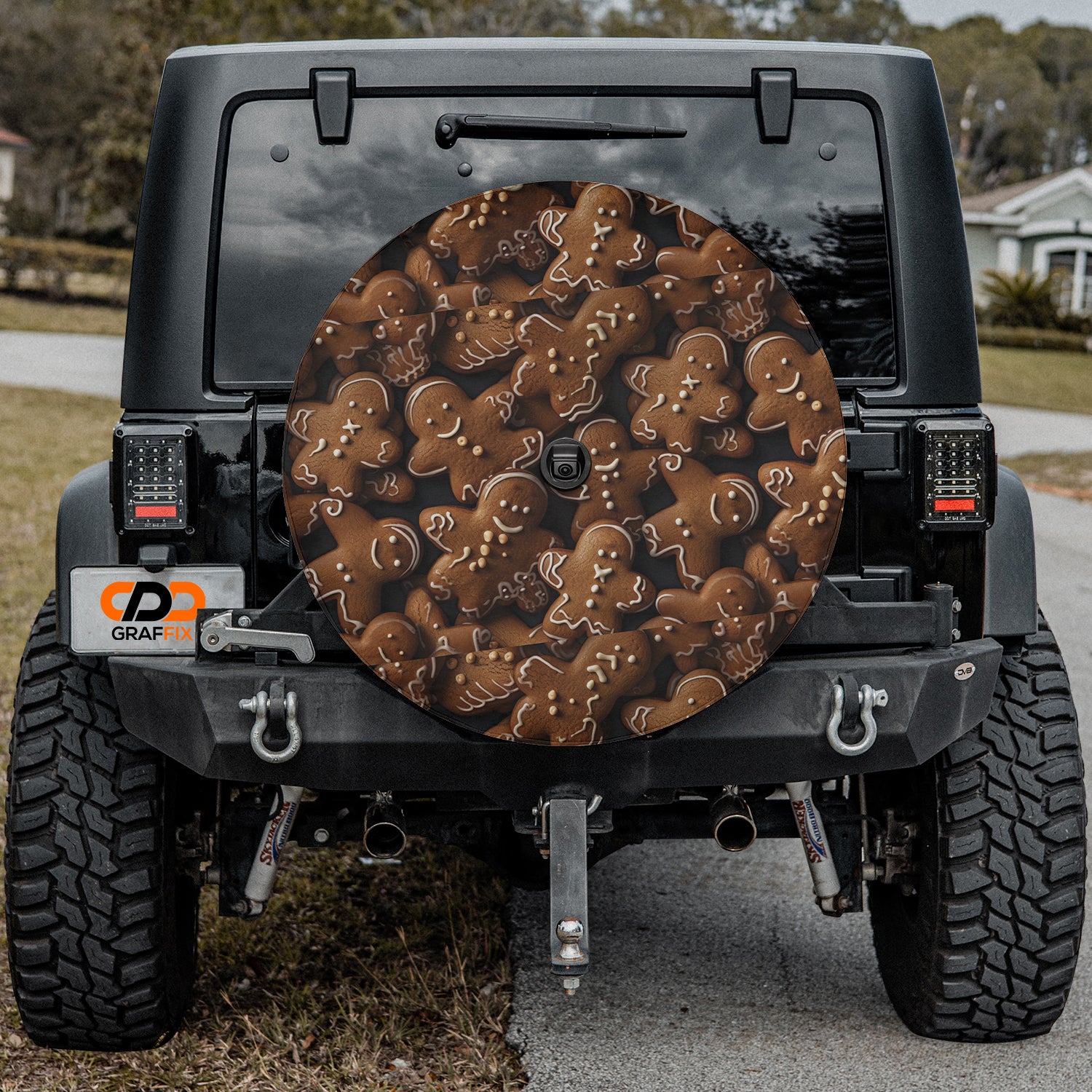 a jeep with a pattern of gingerbreads on it