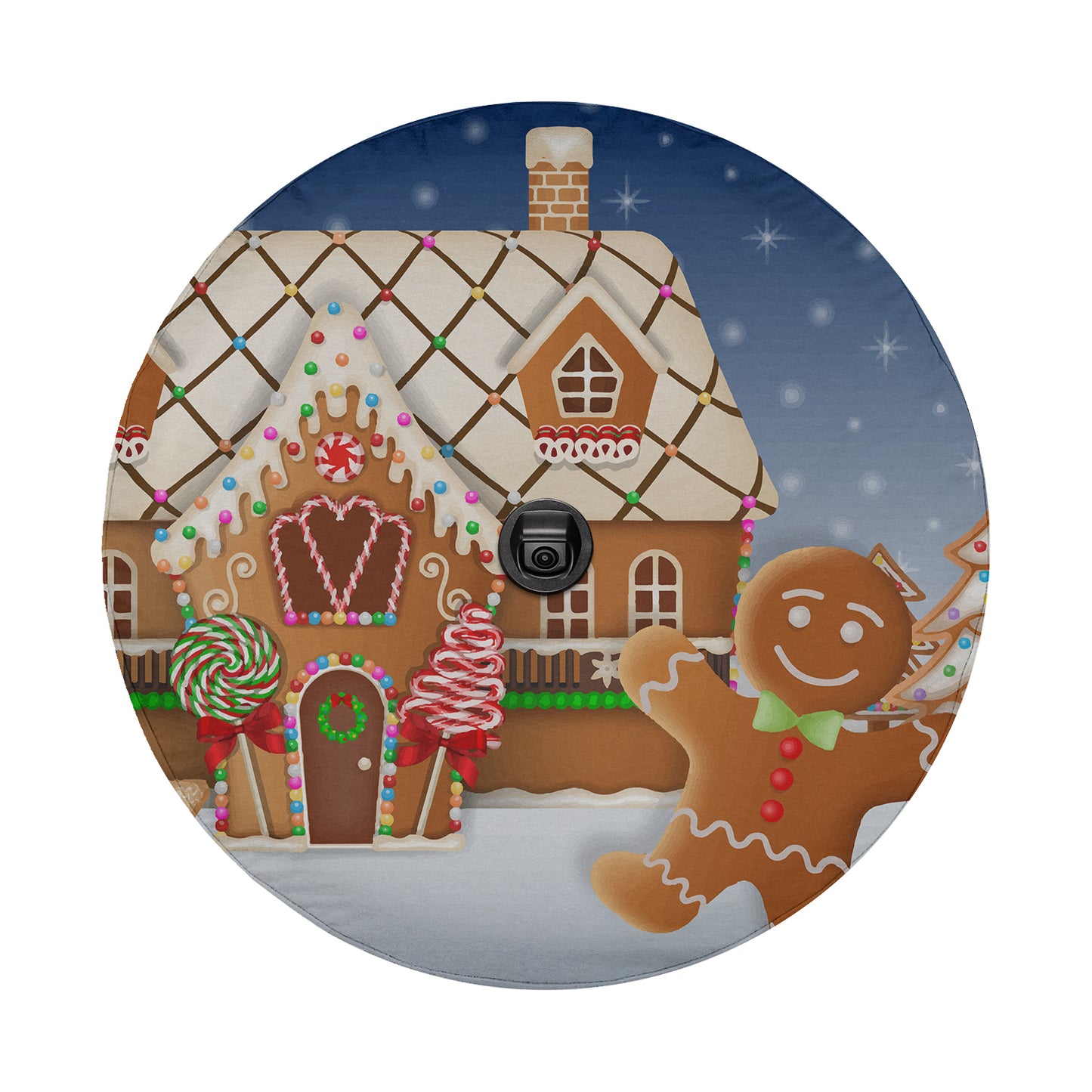 a picture of a gingerbread house with a ginger man