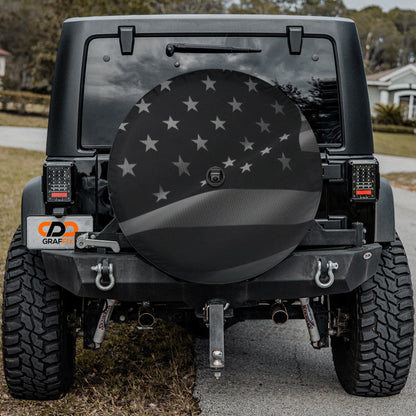 a black jeep with an american flag on it