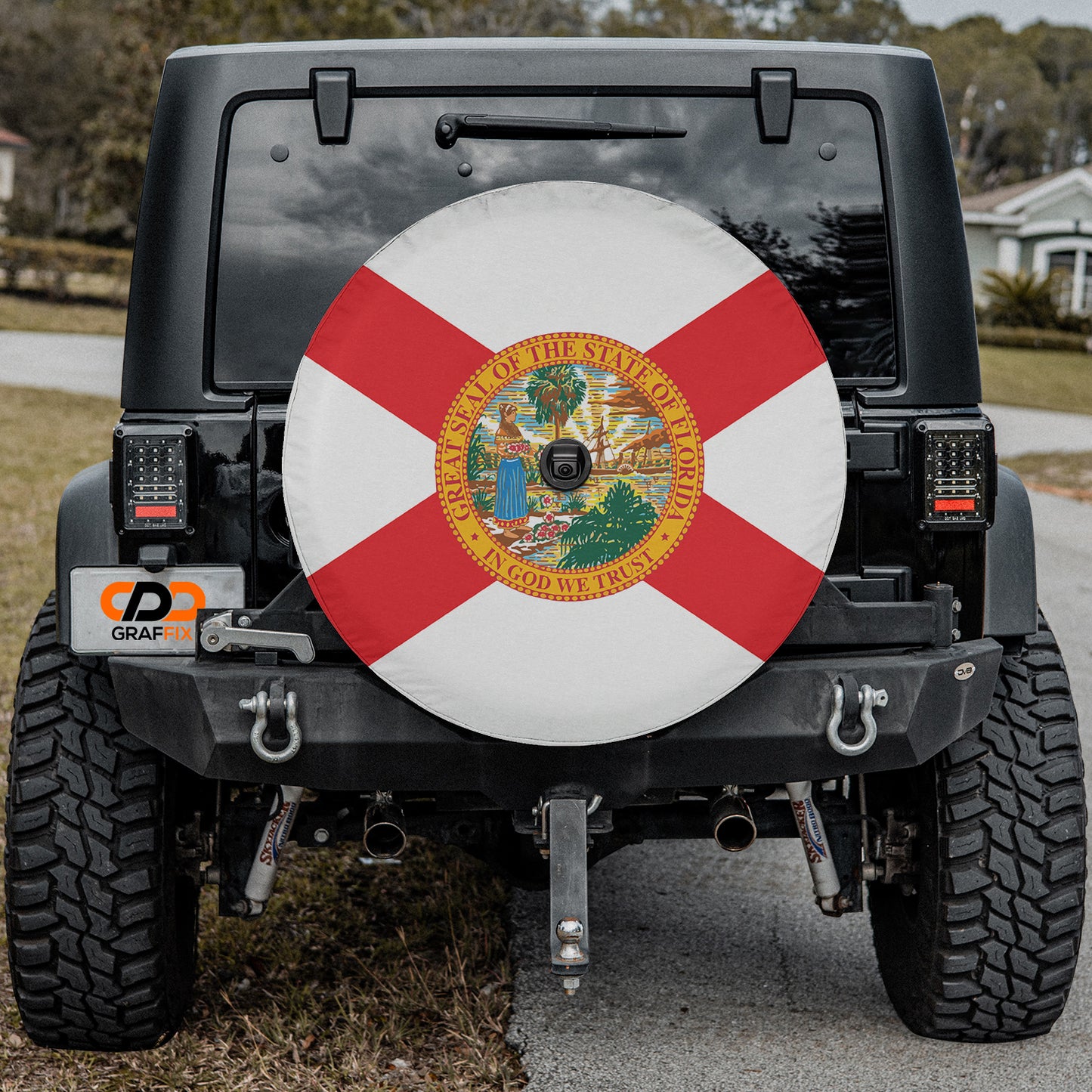 a jeep with the flag of the state of florida painted on it