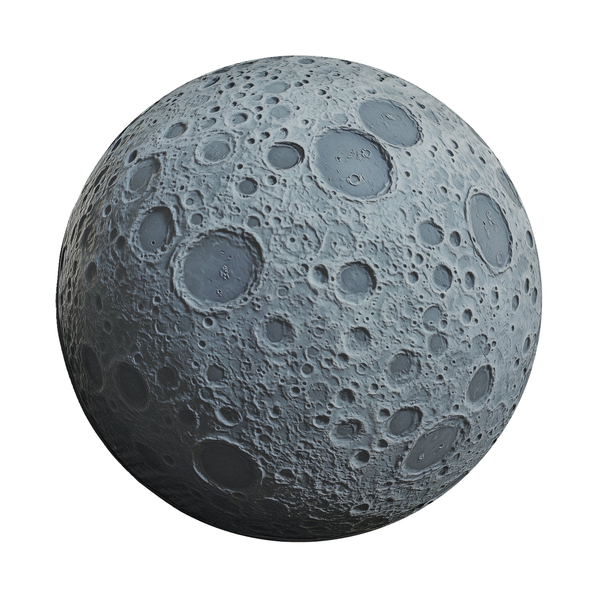 A detailed 3D rendering of the surface of the moon, showing its craters, valleys, and other features.