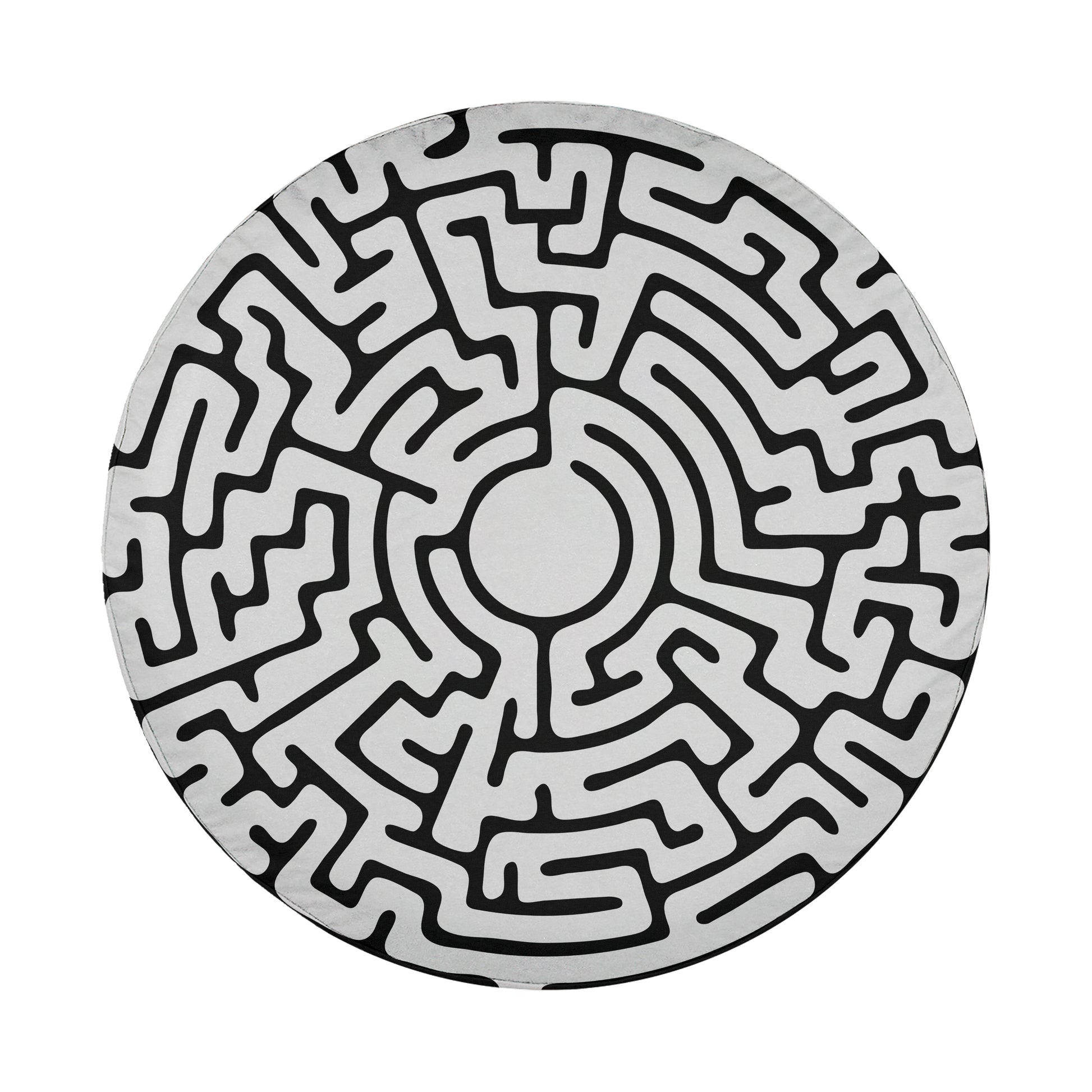 a complex, intricate maze-like pattern with numerous interconnected lines and shapes, creating a visually striking and visually dense design.