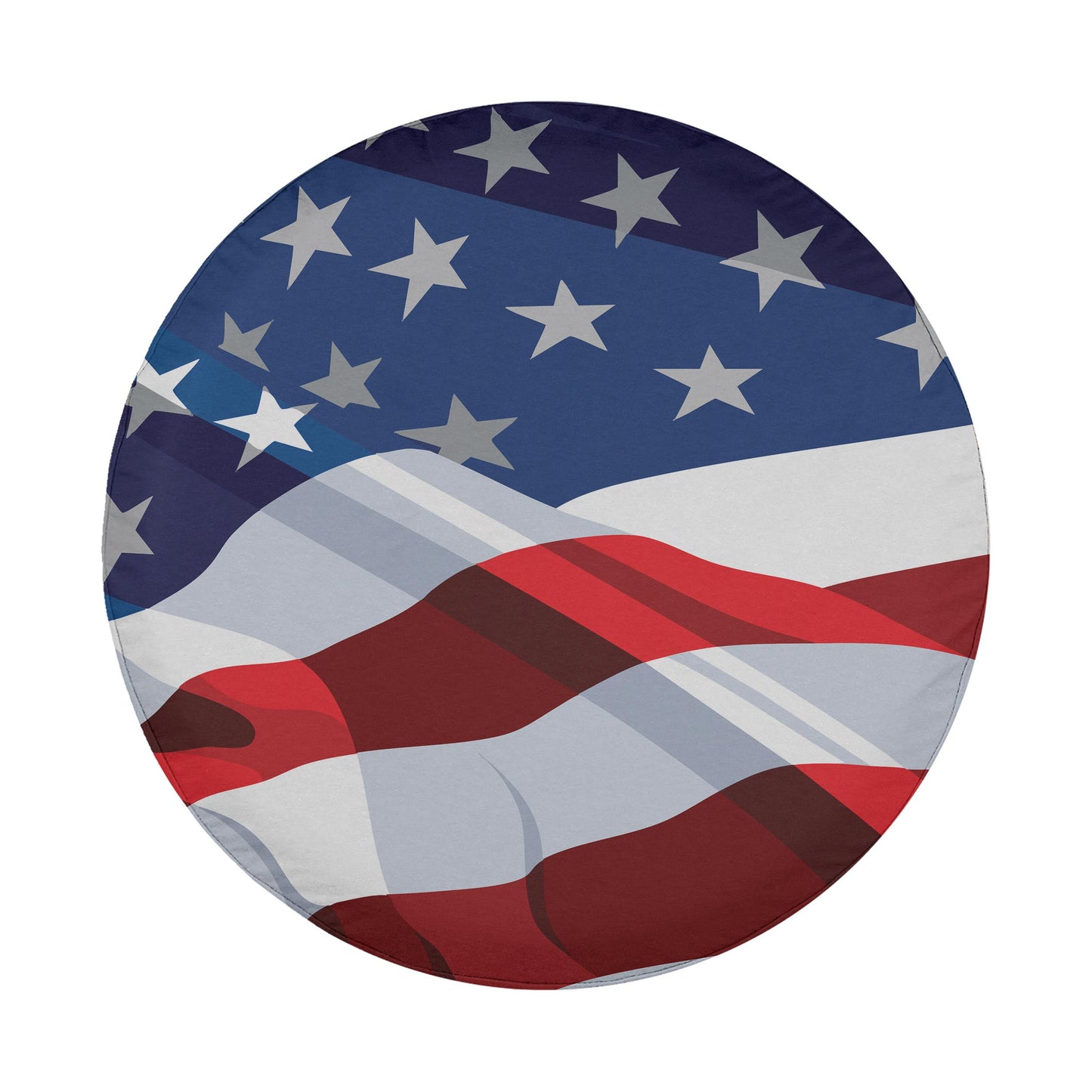 a circular design with a repeating pattern of the American flag, including the stars and stripes.