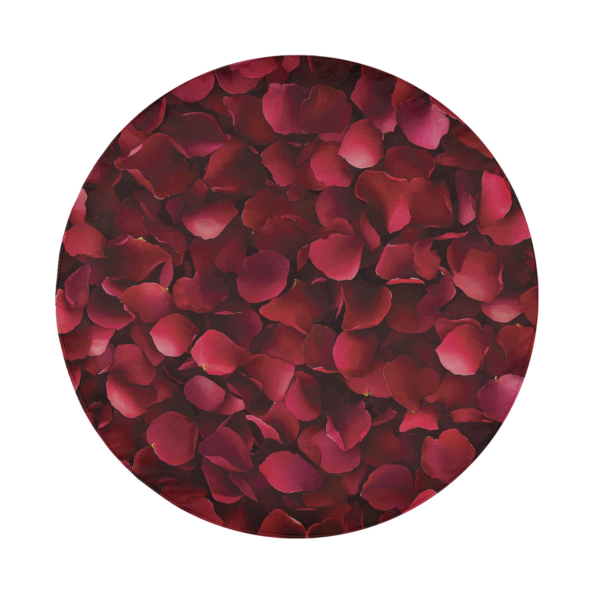 a circular arrangement of red rose petals.