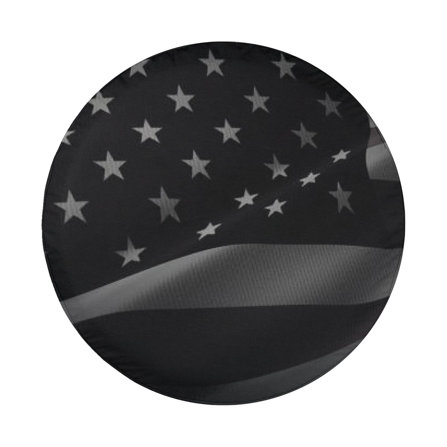 A black and white image of the American flag, with the stars and stripes prominently displayed.