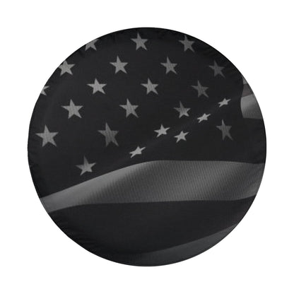 A black and white image of the American flag, with the stars and stripes prominently displayed.