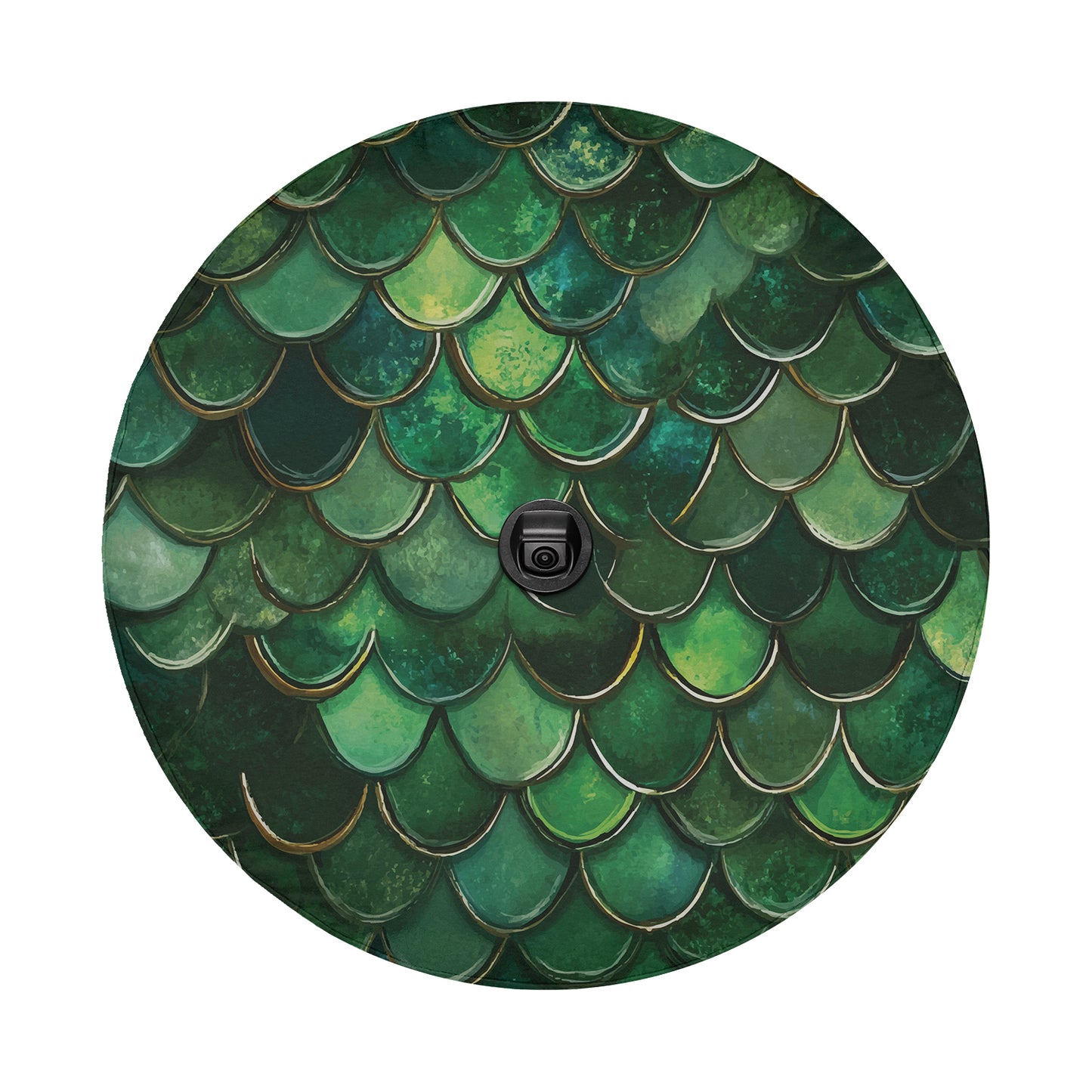 a round picture of a green fish scale