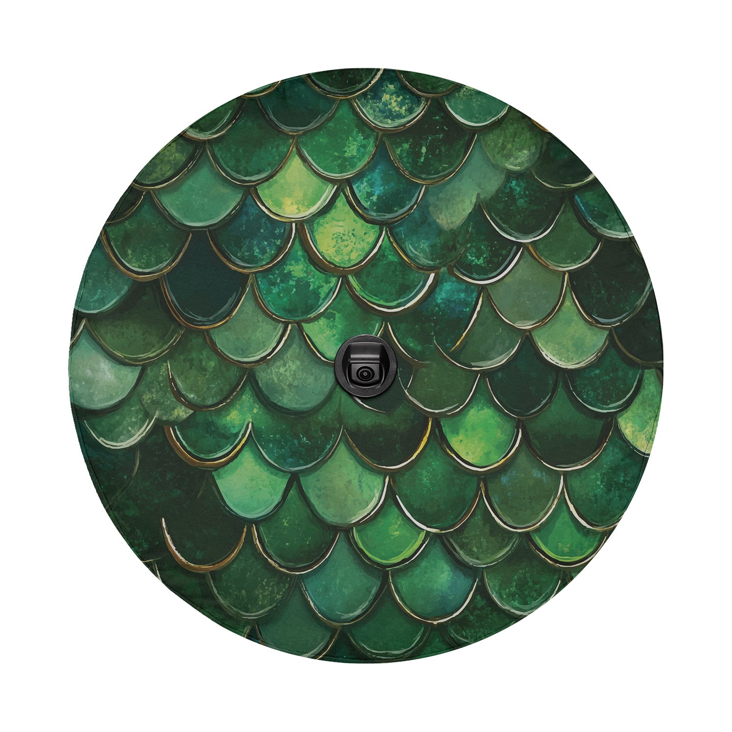 a round picture of a green fish scale
