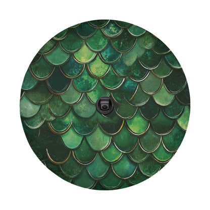 a round picture of a green fish scale