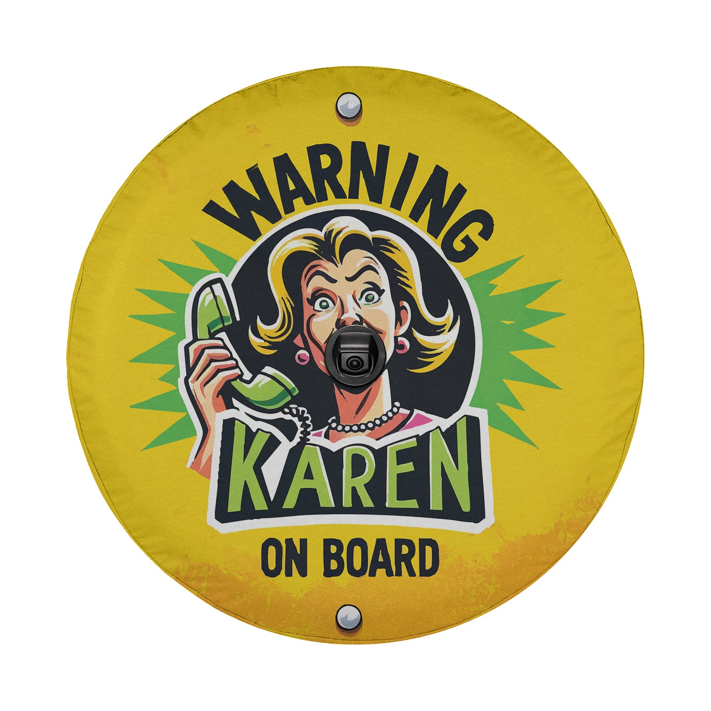 a yellow sign with a woman holding a gun