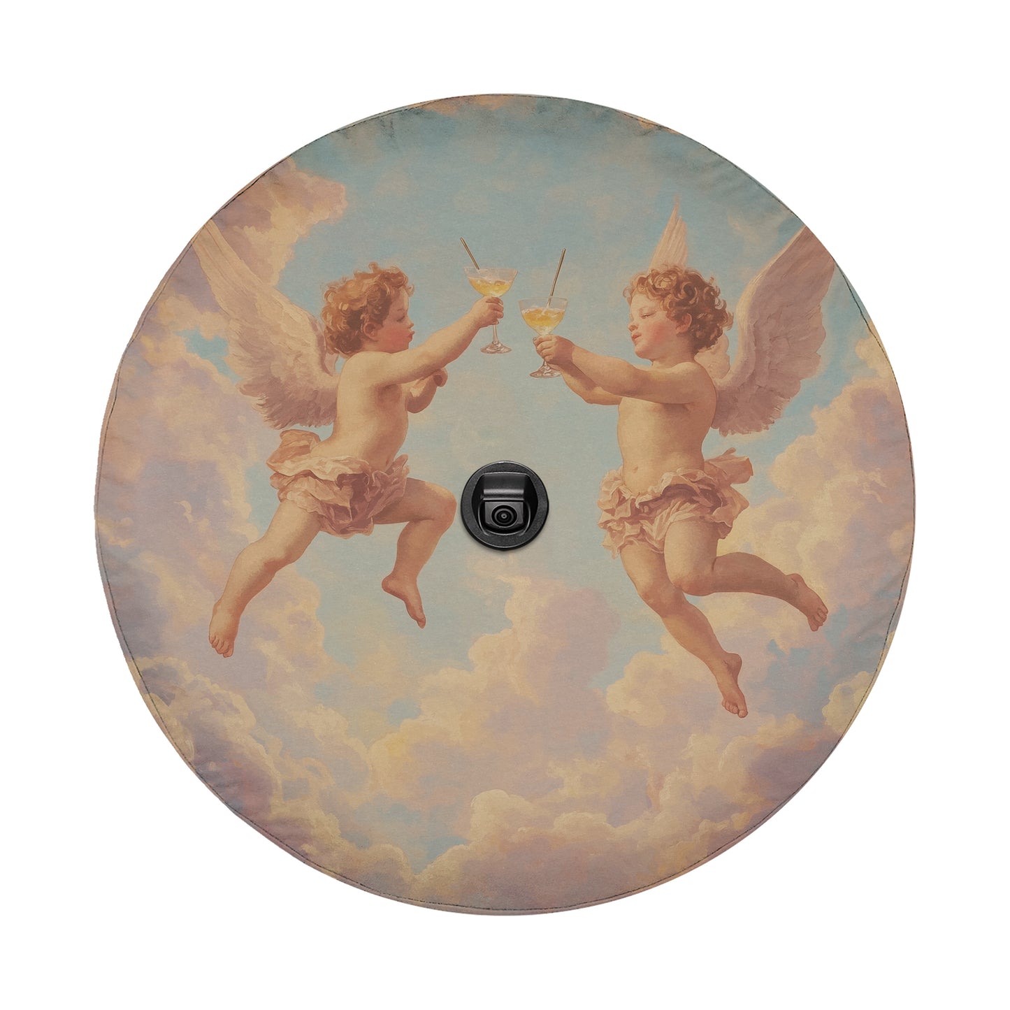 a painting of two cherubs holding a wine glass