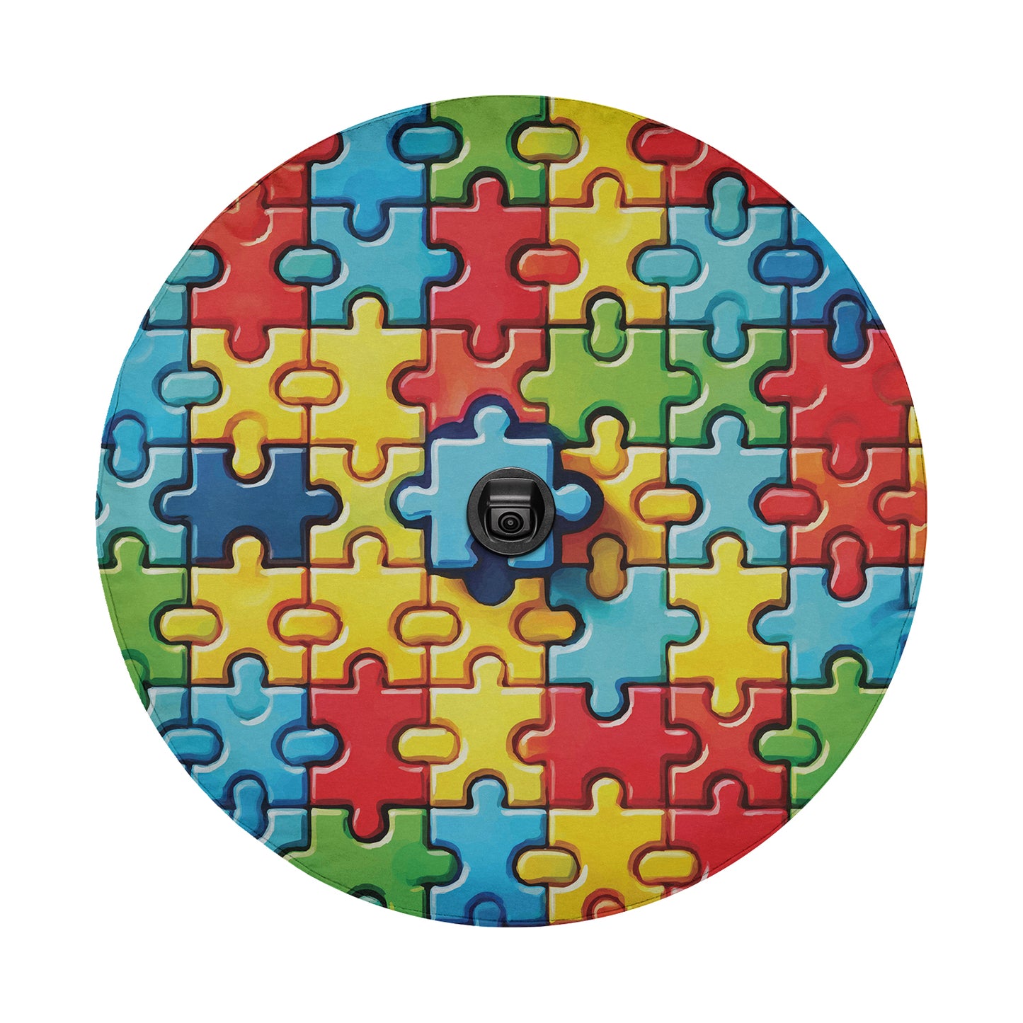 a multicolored puzzle piece is shown on a white background