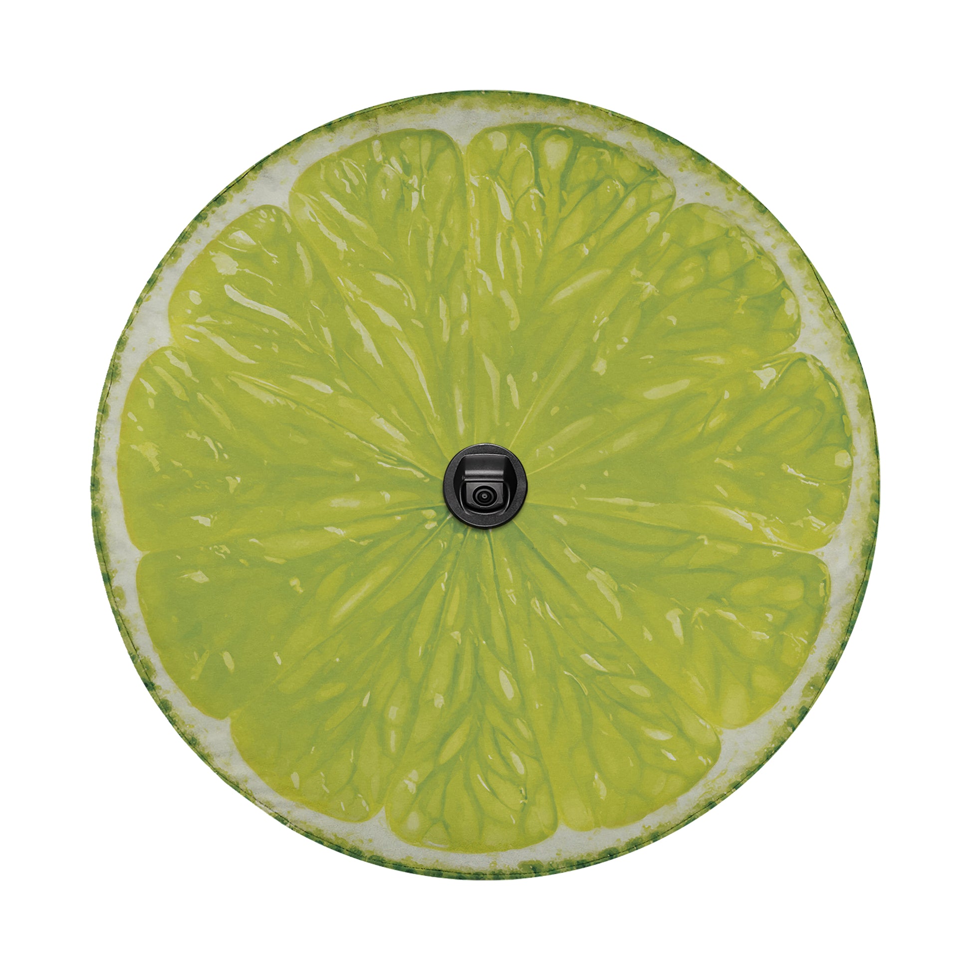 A close-up view of a lime slice, with its vibrant green color and distinctive shape.