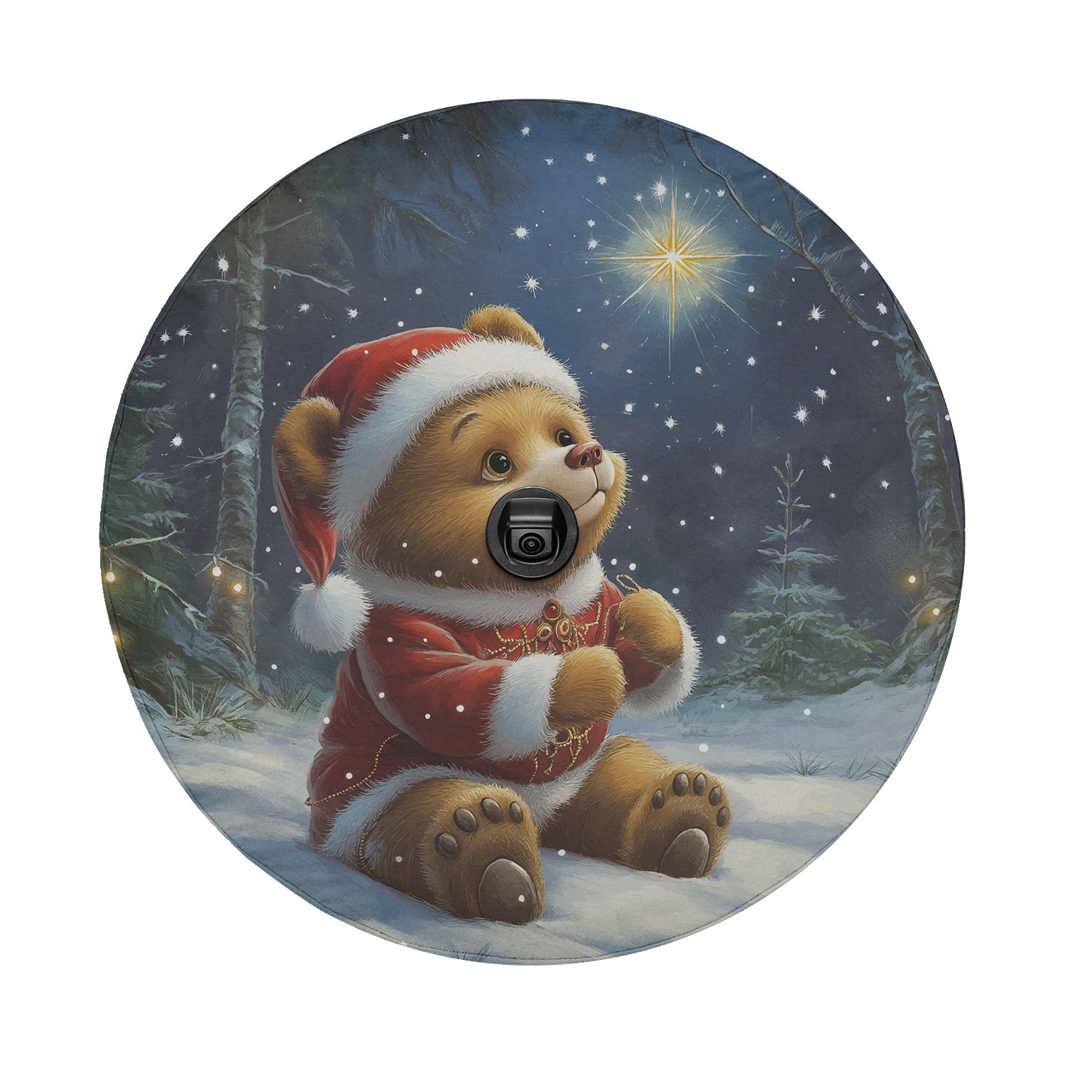 a painting of a teddy bear wearing a santa hat
