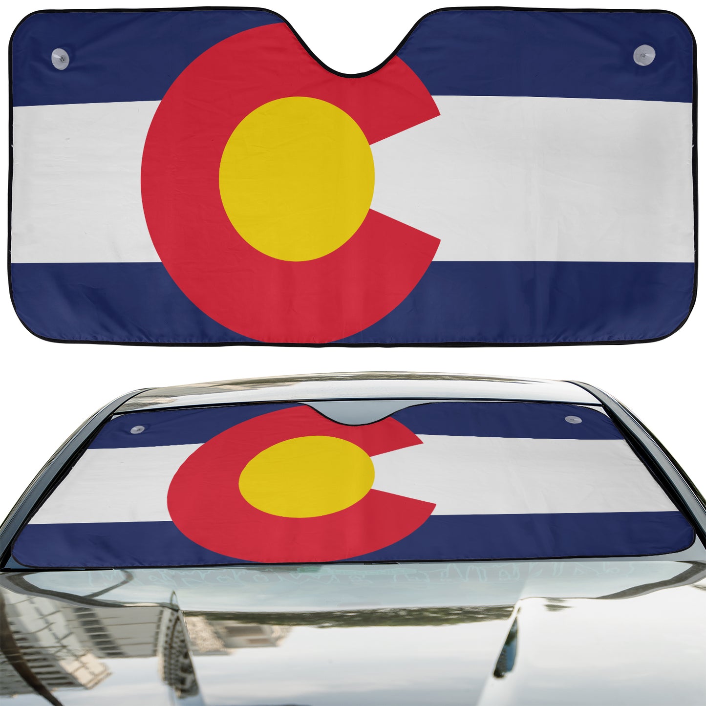 a car with the flag of colorado on it