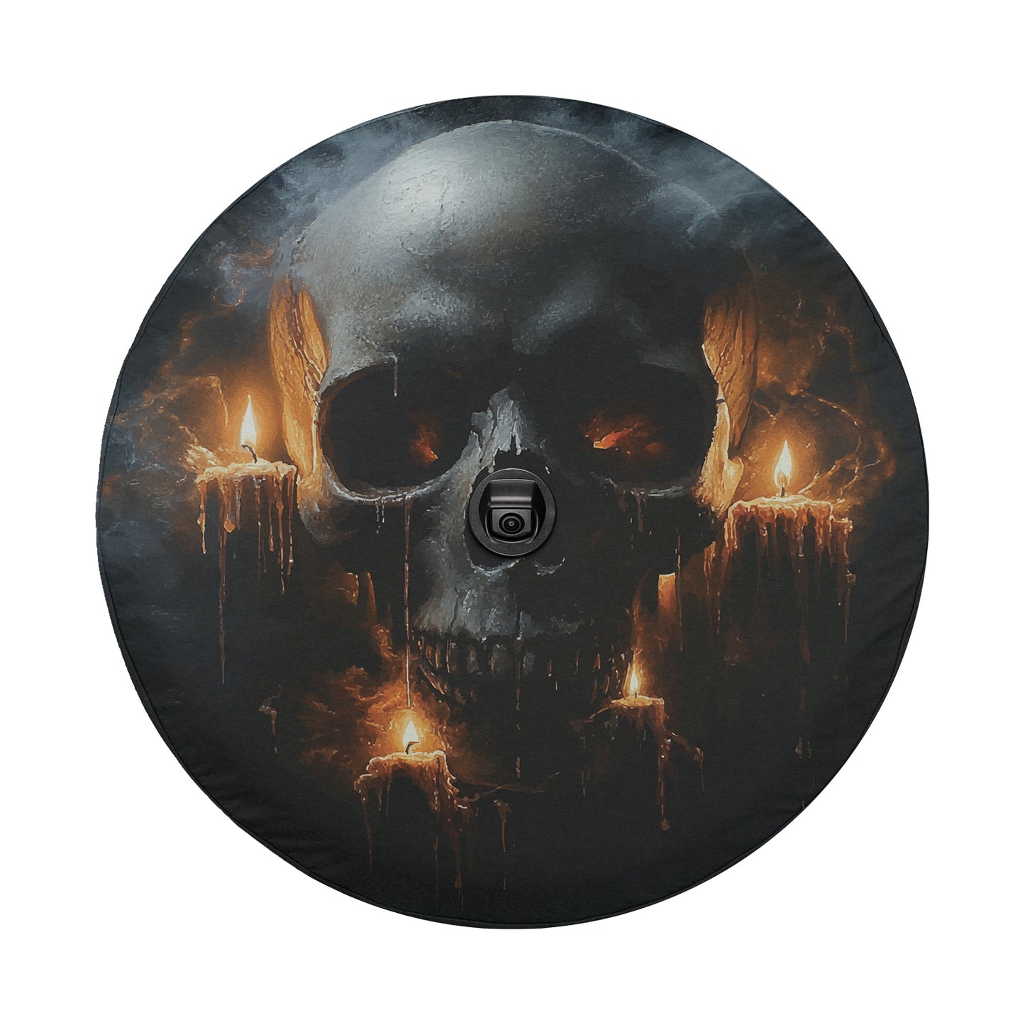 a picture of a skull surrounded by candles