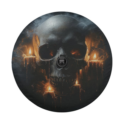 a picture of a skull surrounded by candles