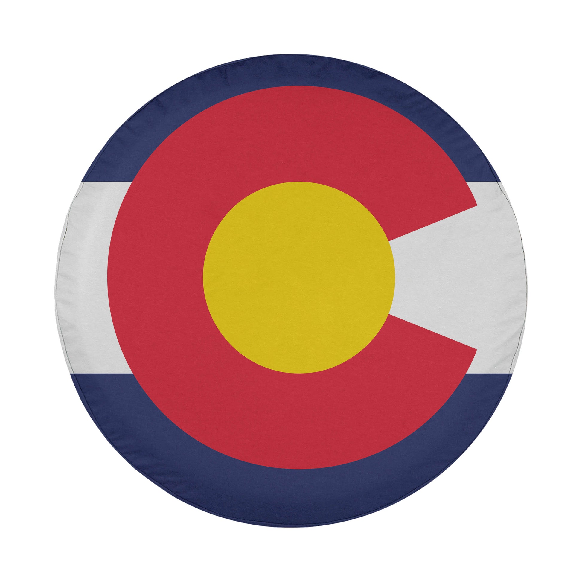 the flag of Colorado, which consists of a large red circle with a yellow center, surrounded by a blue and white border.