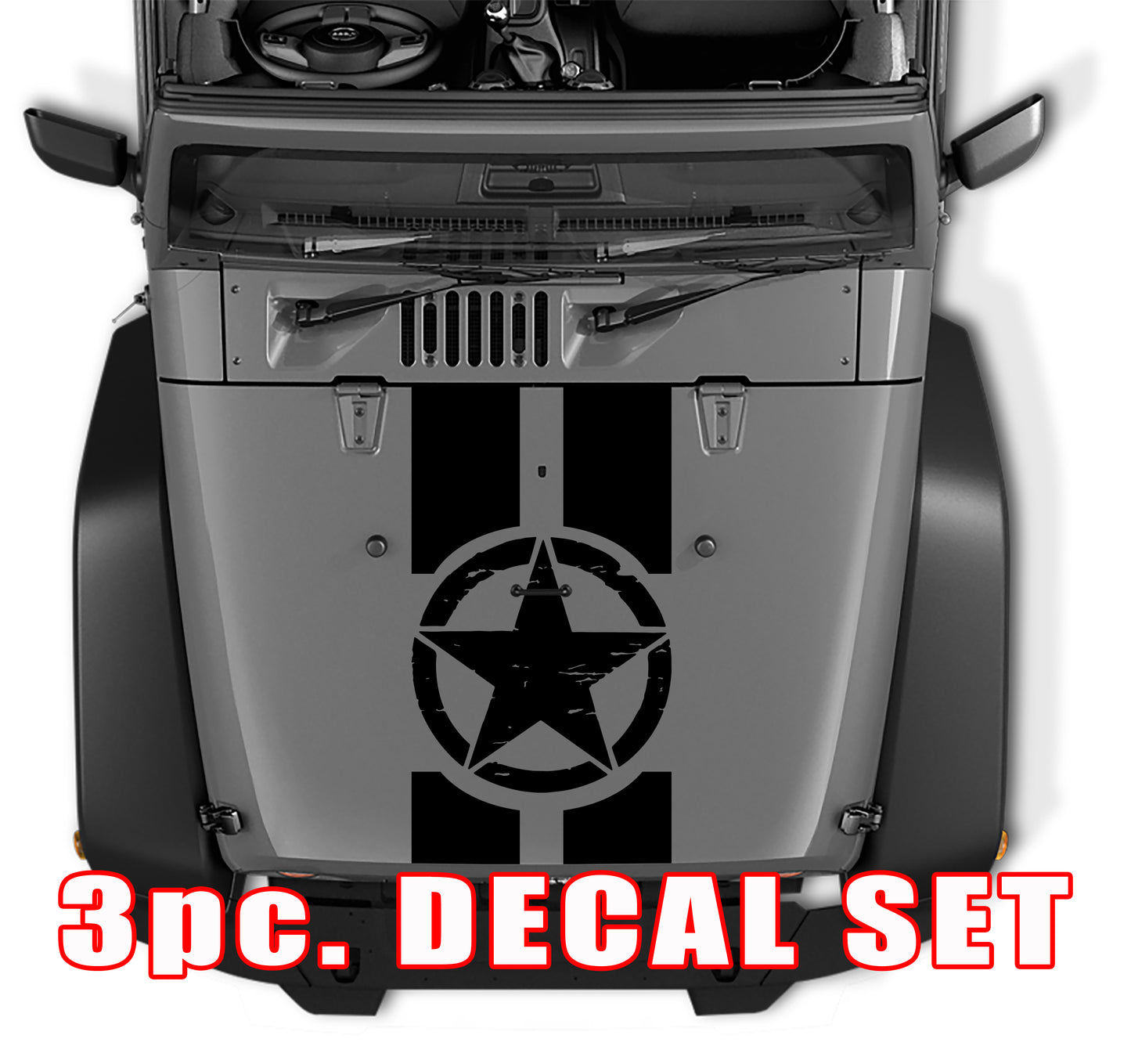 Distressed Alpha Romeo Military Star Black Out Hood 3 Piece Vinyl Decal Set