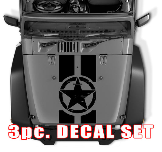 Distressed Alpha Romeo Military Star Black Out Hood 3 Piece Vinyl Decal Set